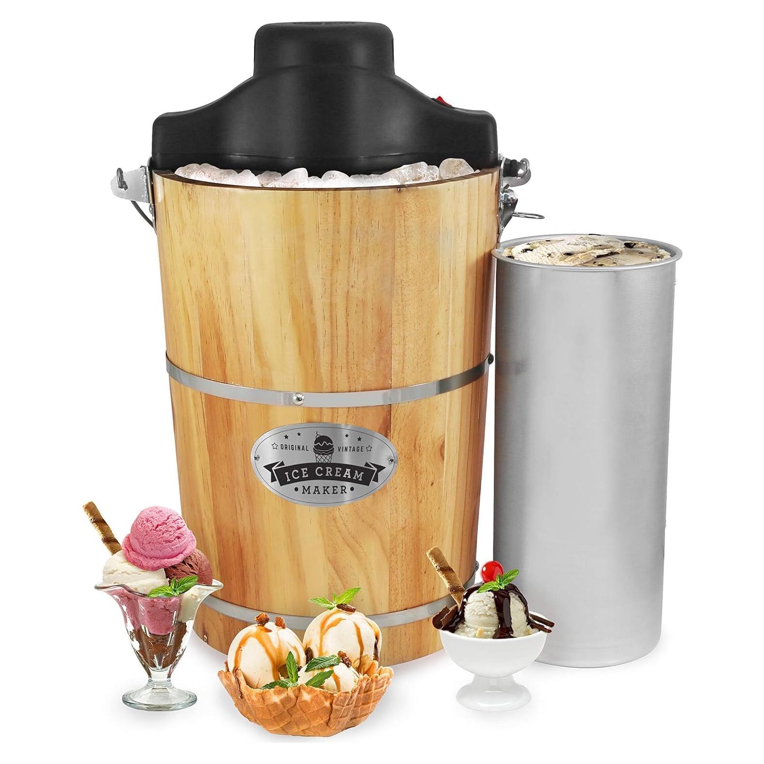 Hacedor de Helados Eléctrico Elite Gourmet 6 Cuartos Madera