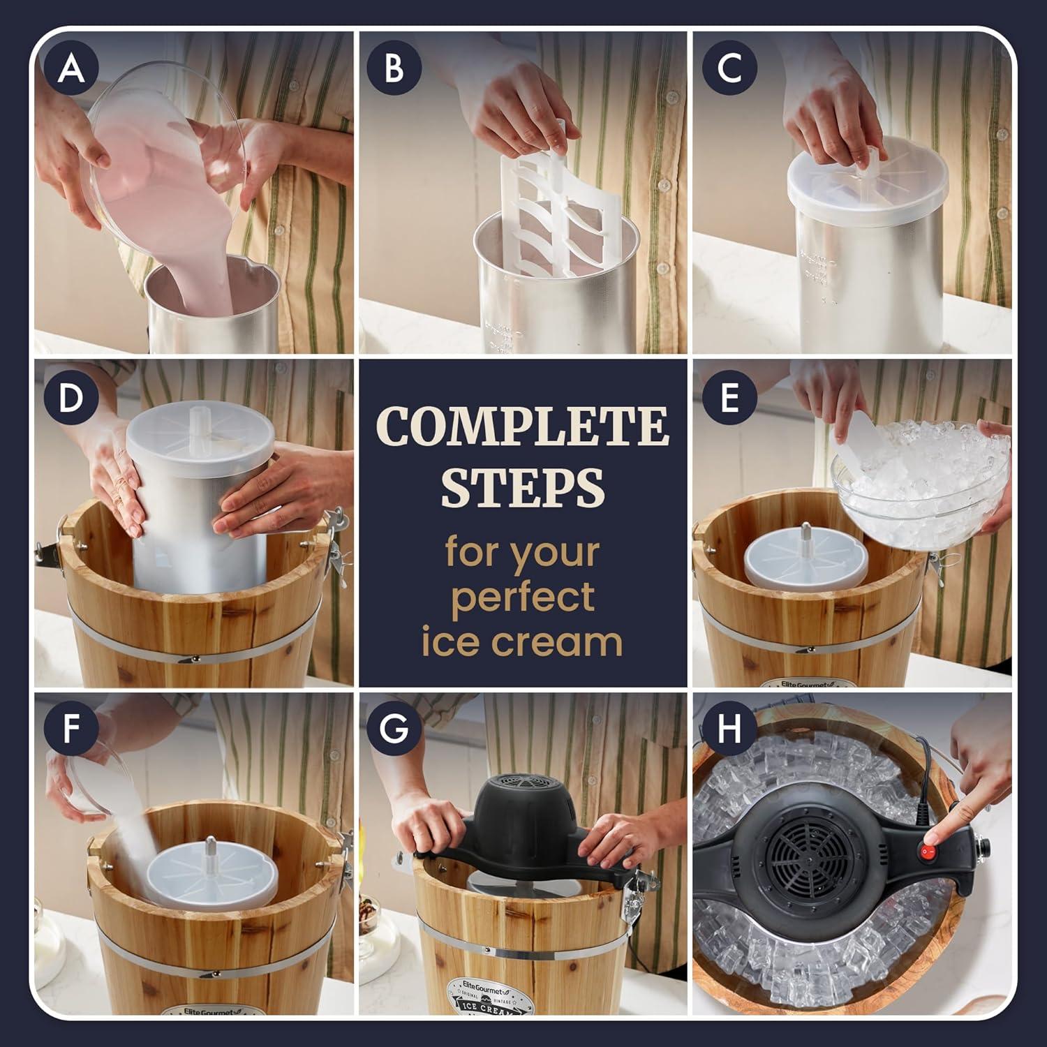 Hacedor de Helados Eléctrico Elite Gourmet 6 Cuartos Madera