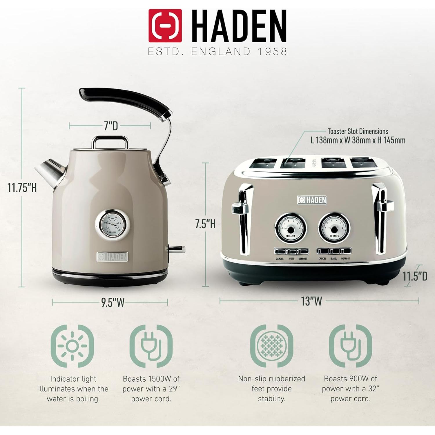 Tostadora Haden Dorset 4 Rebanadas Acero Inoxidable + Hervidor 1.7L