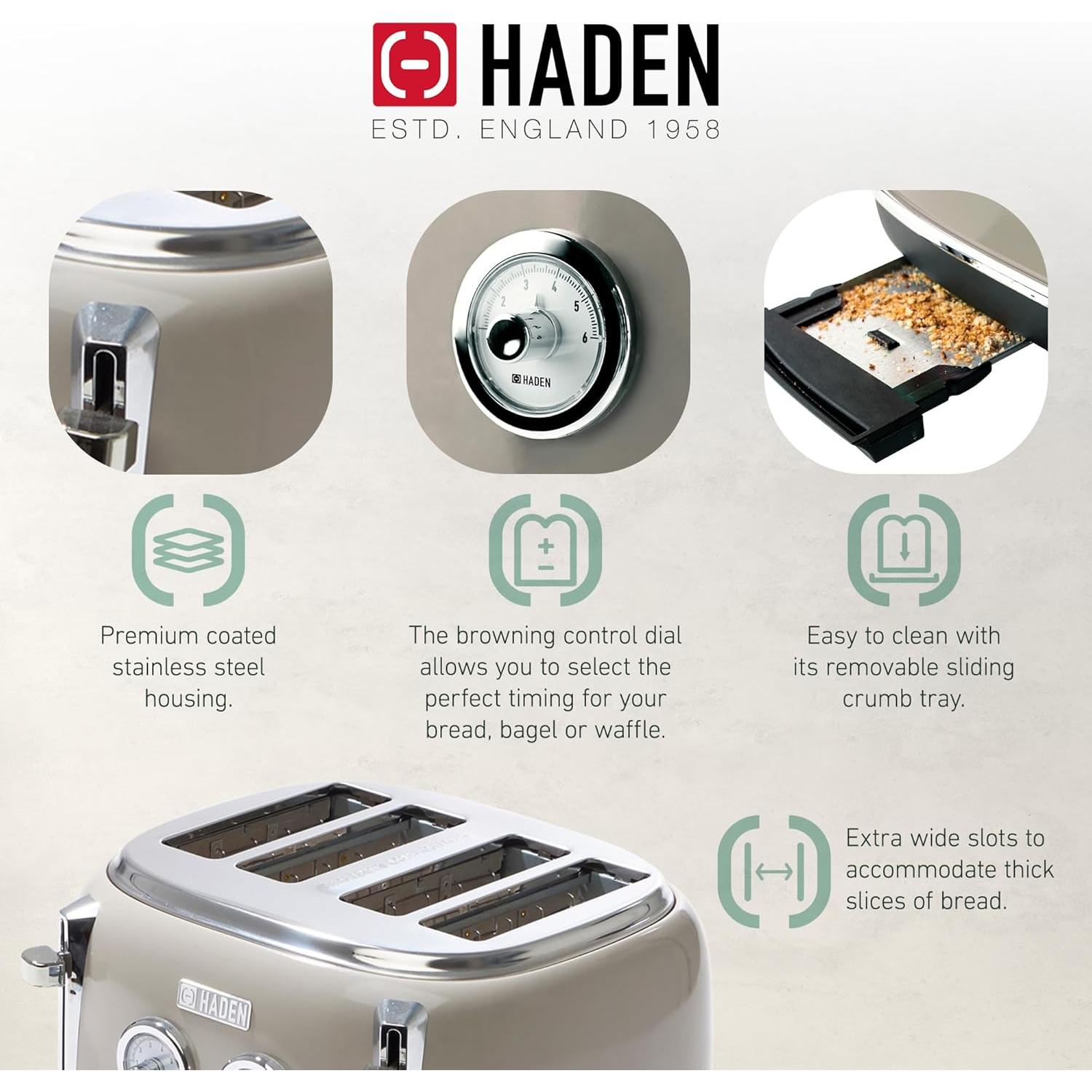 Tostadora Haden Dorset 4 Rebanadas Acero Inoxidable + Hervidor 1.7L