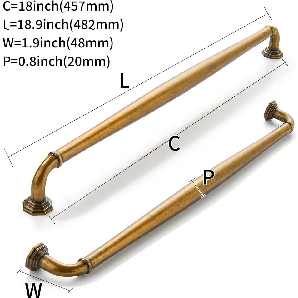 Tiradores de Gabinete Khtumeware 18" Latón Antiguo 10 Piezas