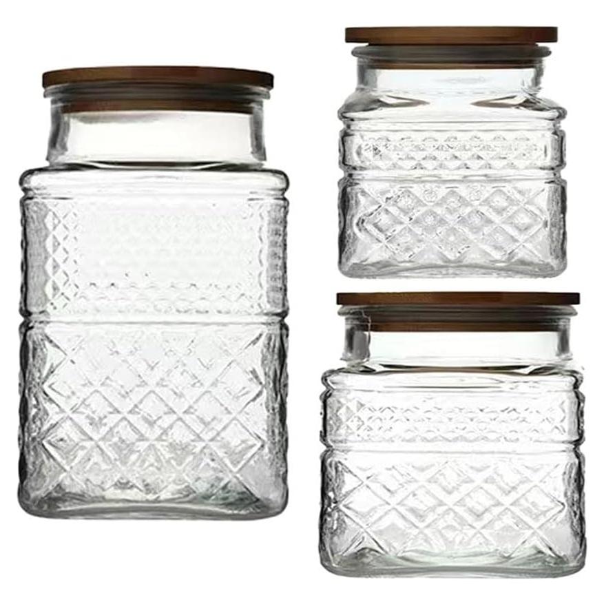 Juego de 3 Tarros de Almacenamiento de Vidrio Vintage 1800ml