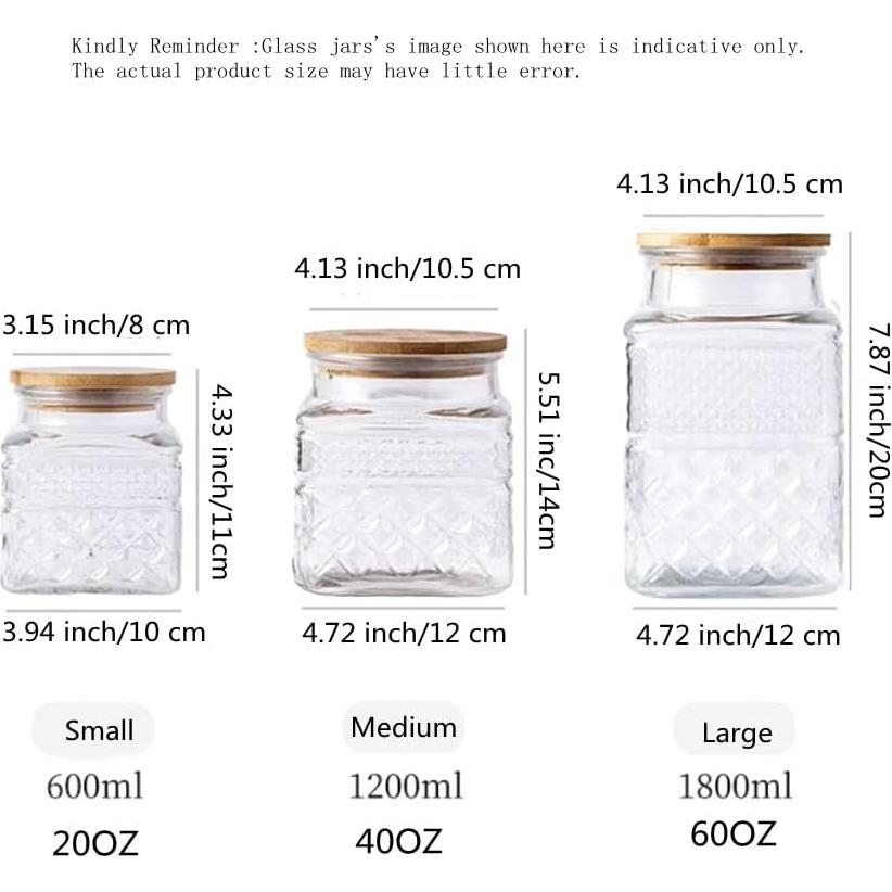 Juego de 3 Tarros de Almacenamiento de Vidrio Vintage 1800ml