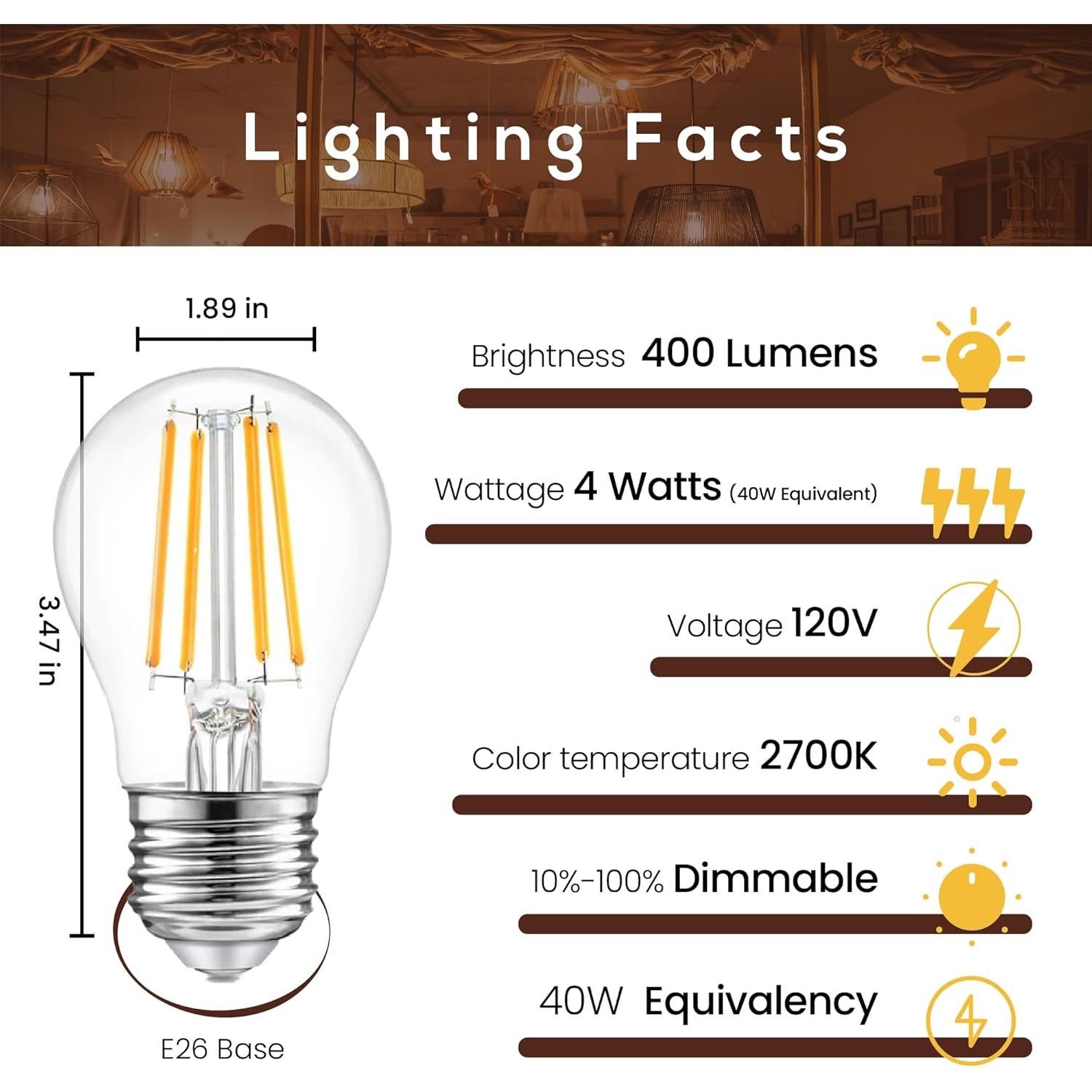 Bombilla LED A15 4W Regulable 2700K Blanco Cálido - Paquete de 6