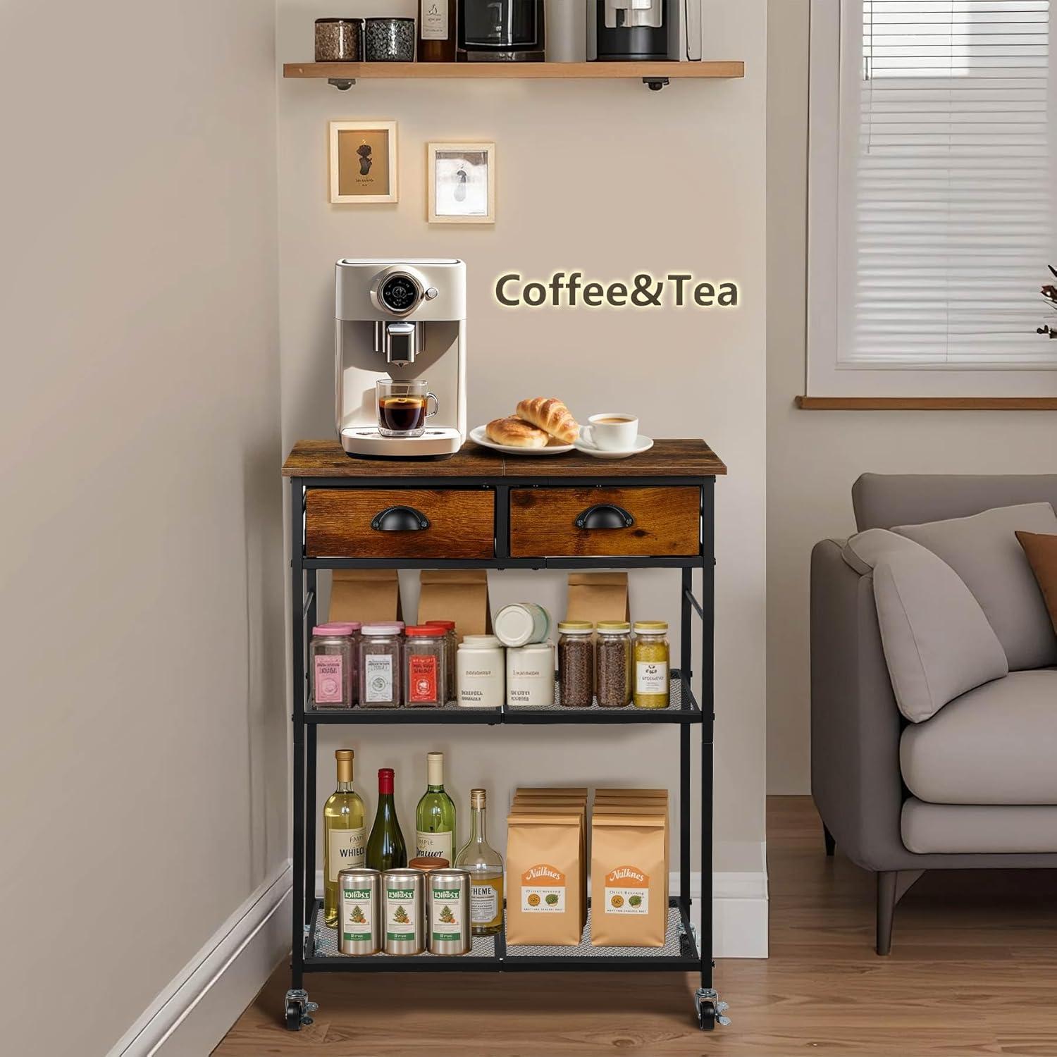 Carrito de Café Rodante NovaNoka con Cajones y Estante Ajustable