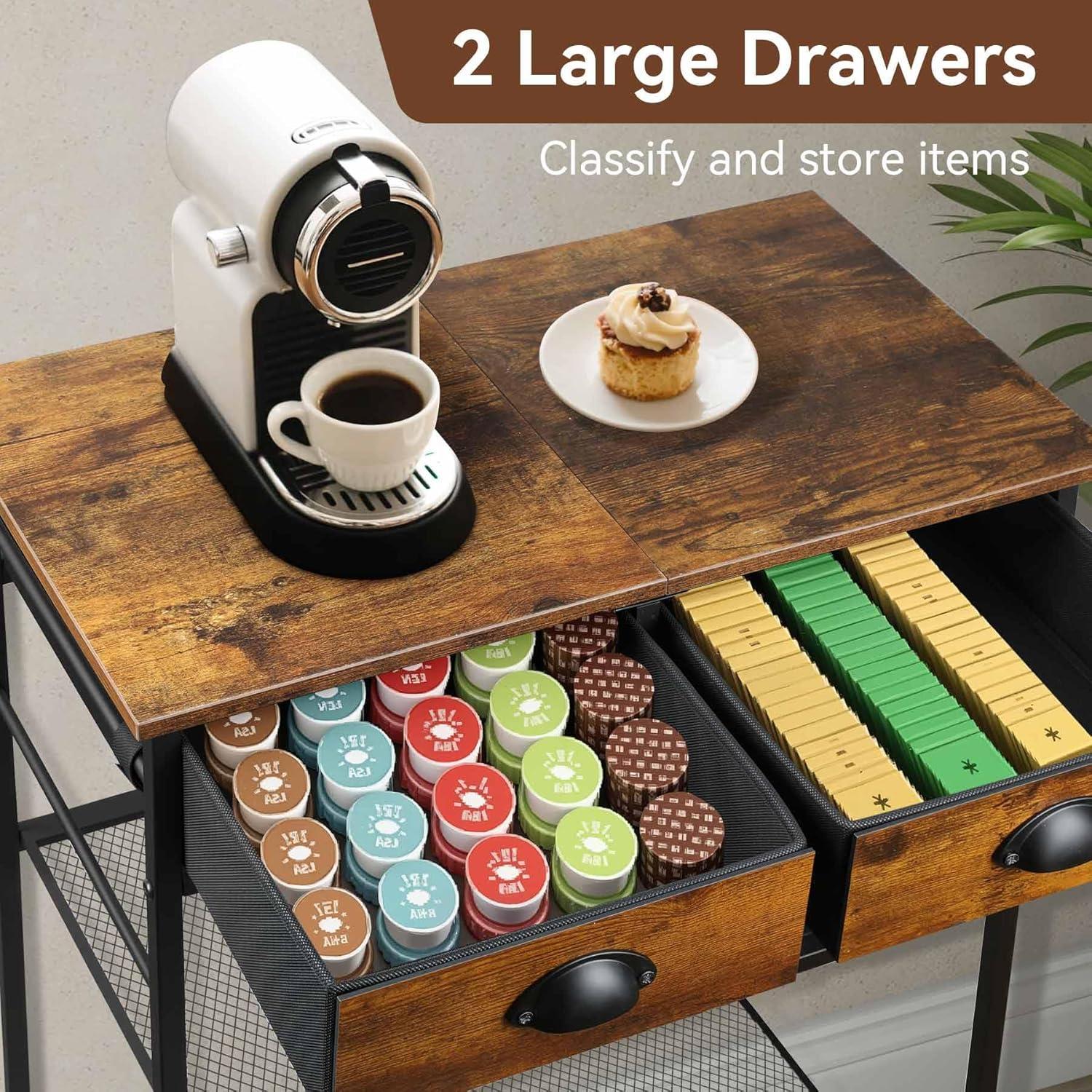 Carrito de Café Rodante NovaNoka con Cajones y Estante Ajustable