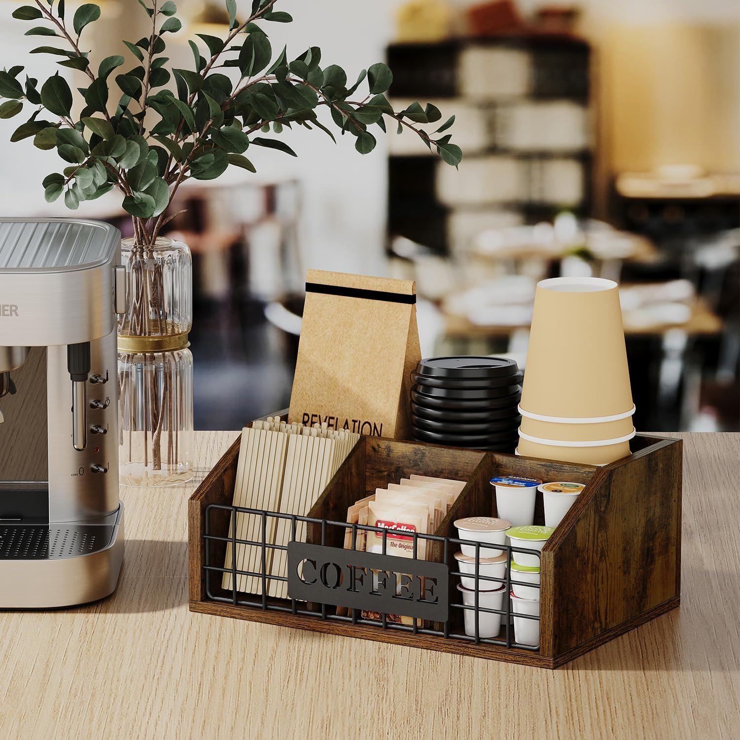 Organizador de Estación de Café YINMIT de Madera con Divisores