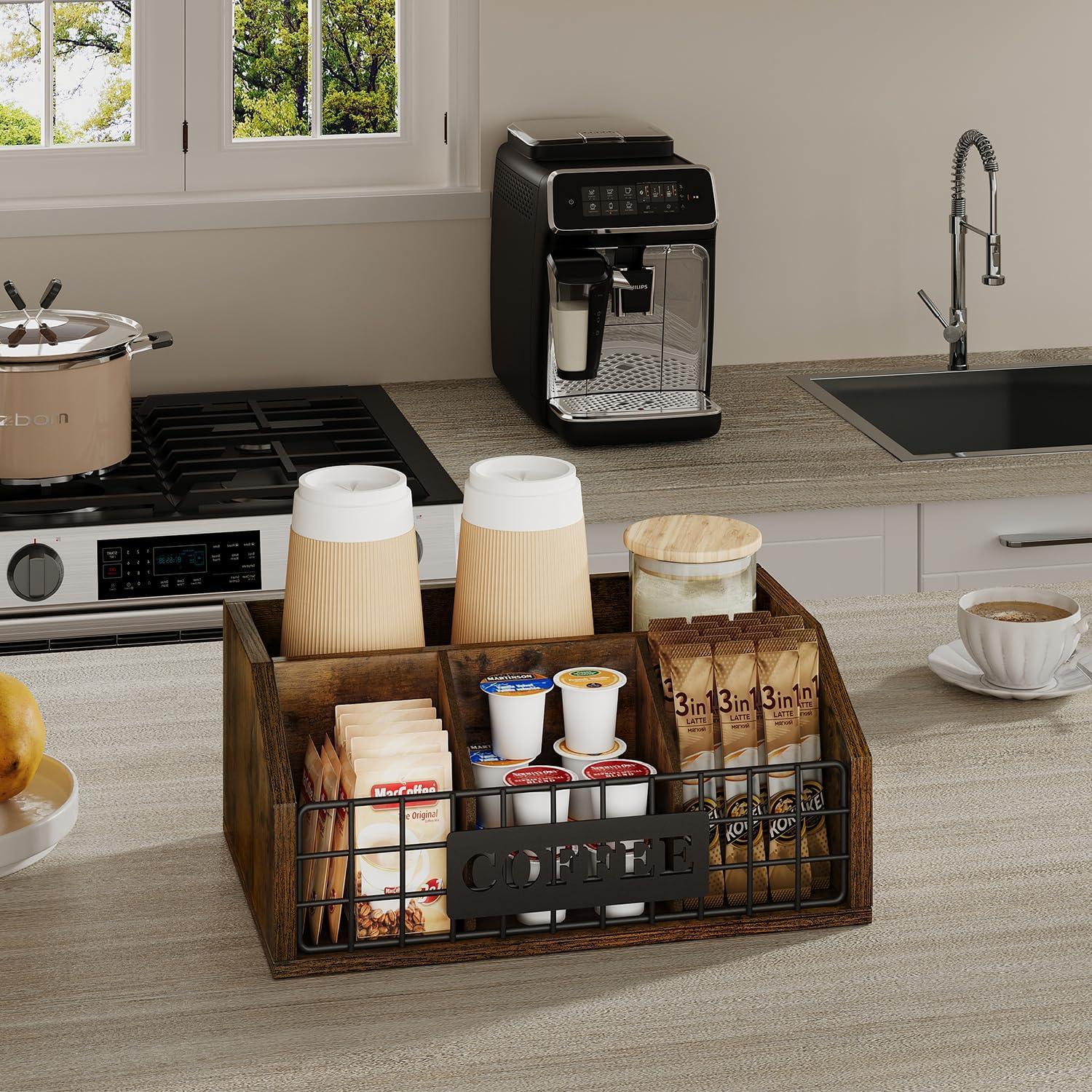 Organizador de Estación de Café YINMIT de Madera con Divisores