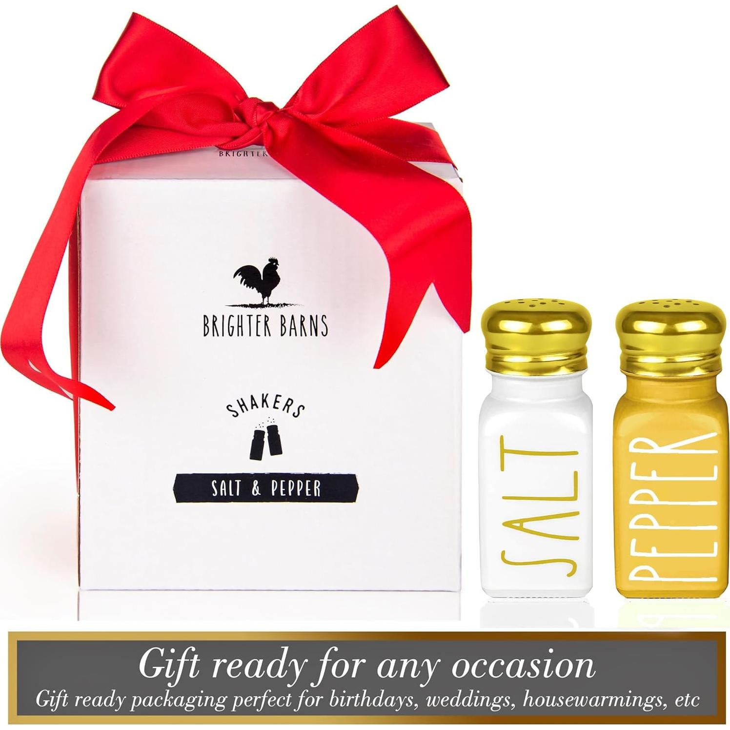 Juego de Salero y Pimentero Brighter Barns - Vidrio y Acero Inoxidable - 80ml - Decoración de Cocina Moderna