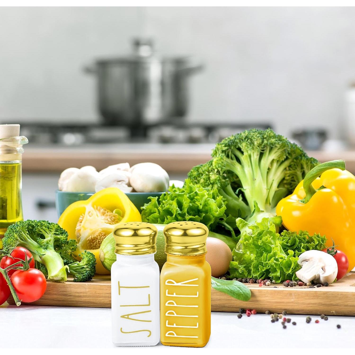 Juego de Salero y Pimentero Brighter Barns - Vidrio y Acero Inoxidable - 80ml - Decoración de Cocina Moderna