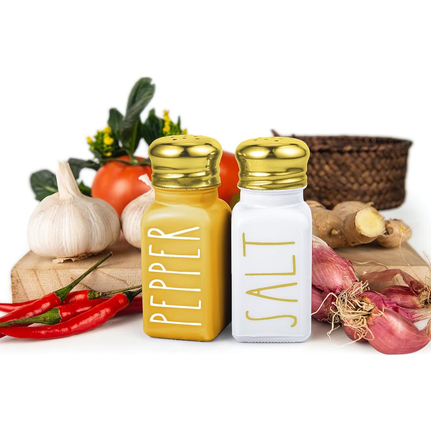 Juego de Salero y Pimentero Brighter Barns - Vidrio y Acero Inoxidable - 80ml - Decoración de Cocina Moderna