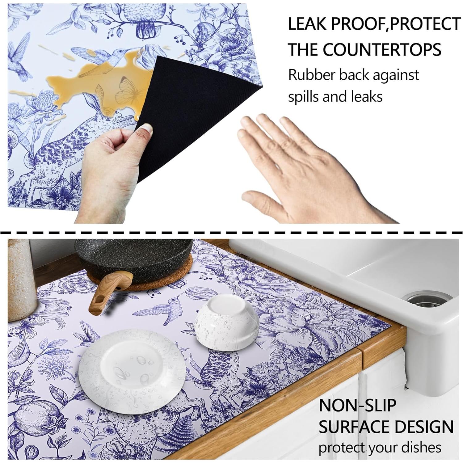 Alfombrilla Absorbente de Silicona Bzocm 61x41 cm Flores Vintage