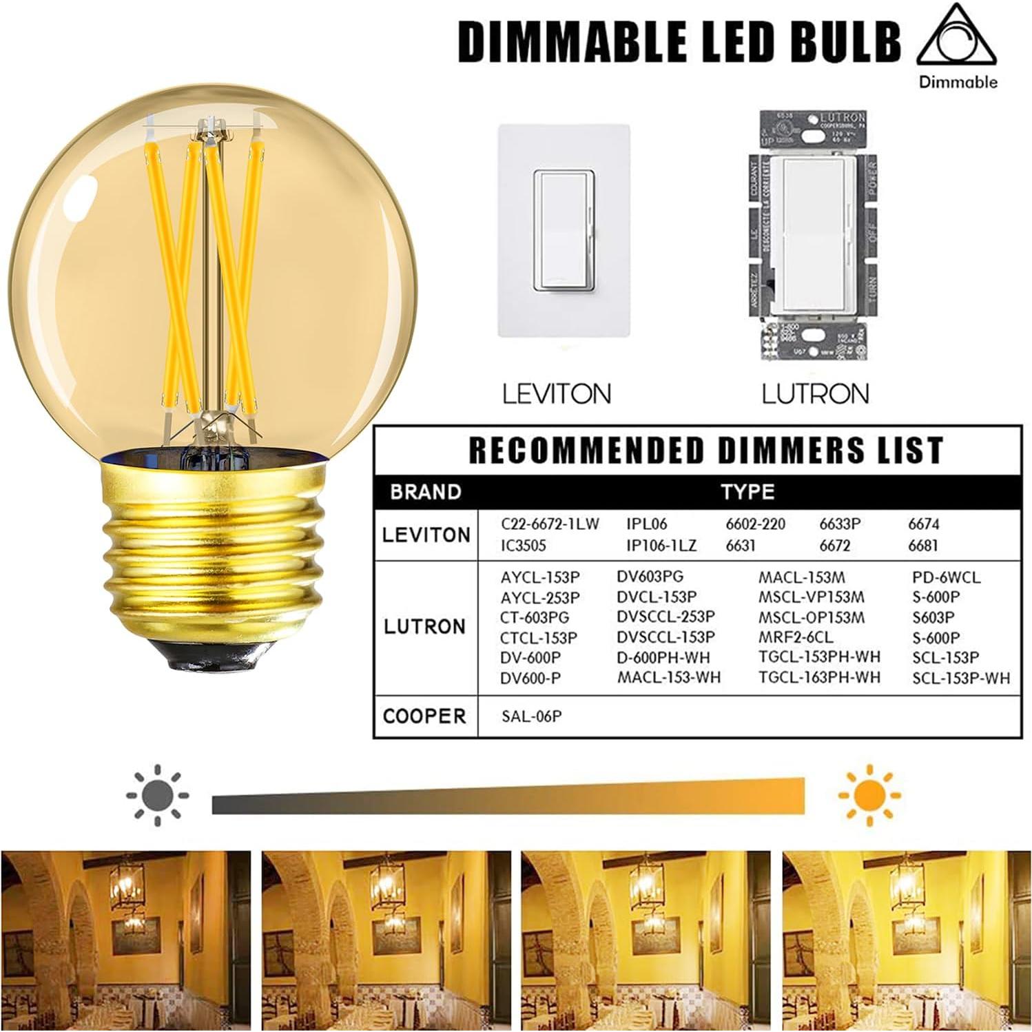 Bombilla LED E26 4W 2700K Ámbar Regulable 6 Pcs Leools