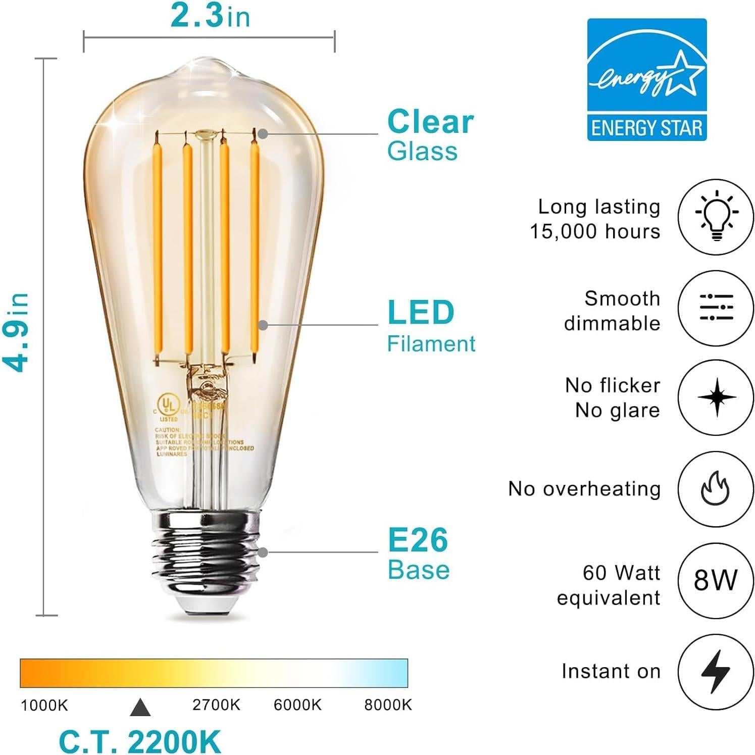 Bombillas LED Edison TJOY 10 Paquete 8W 800 Lúmenes Ámbar