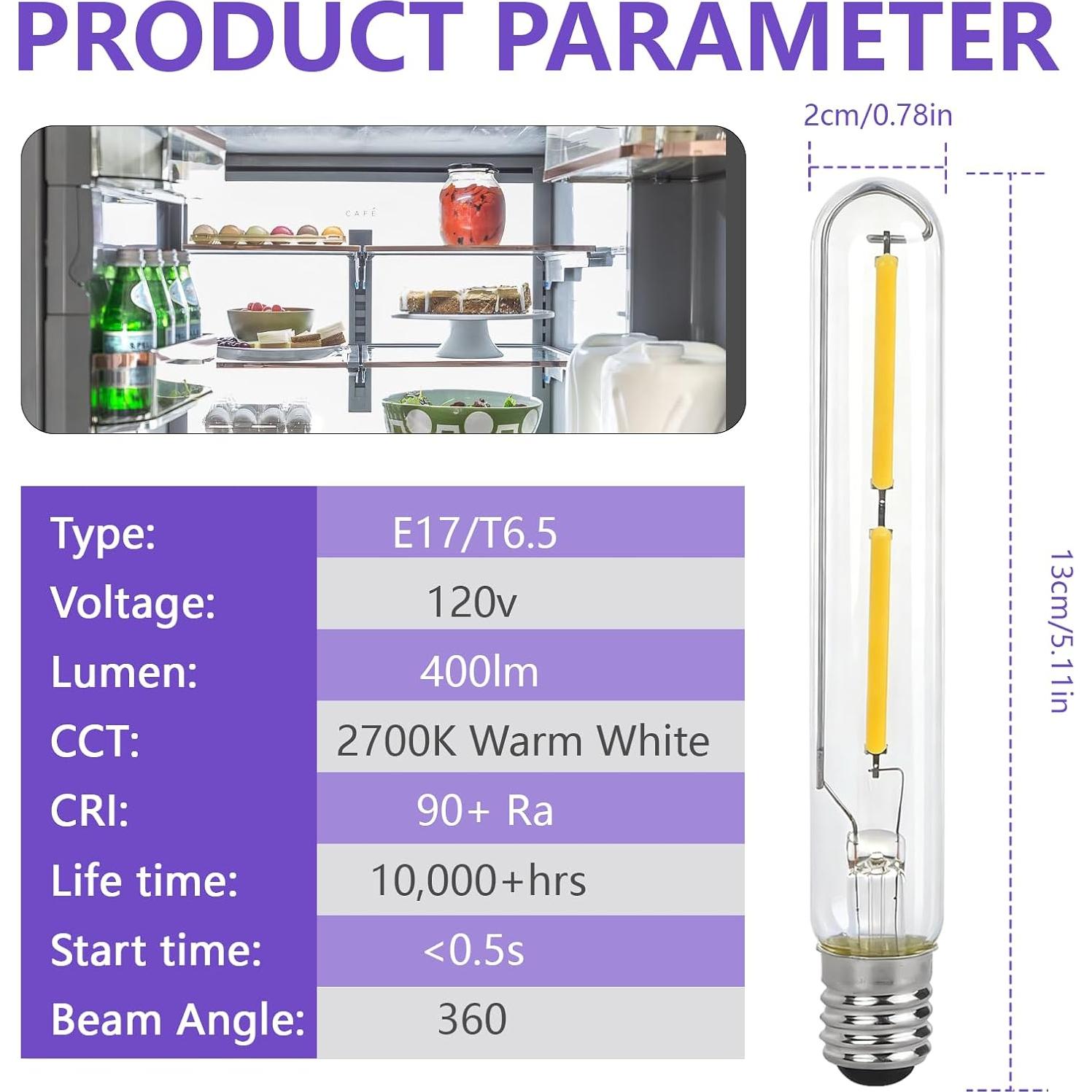 Bombilla LED E17 T6.5 Regulable 4W 2700K Vintage 400 Lúmenes