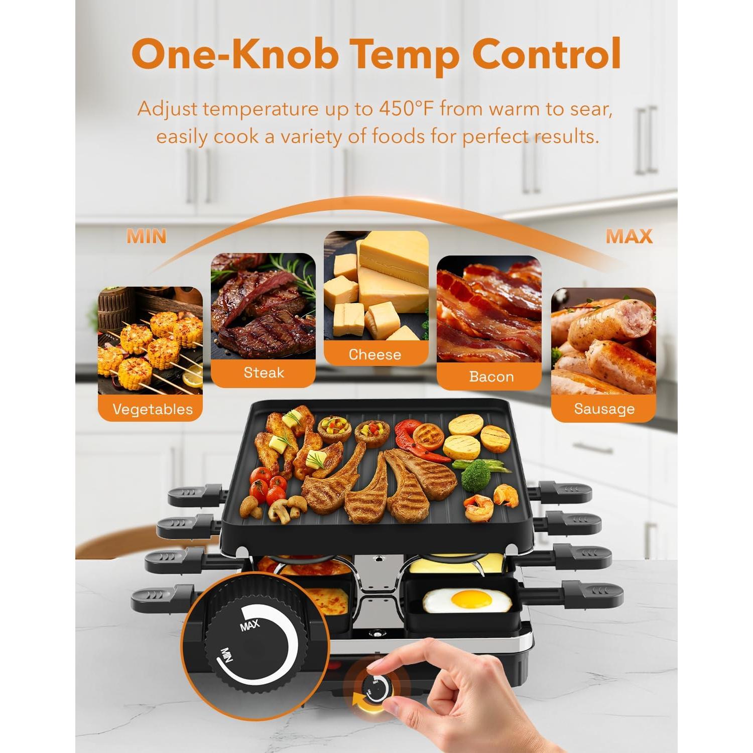 Parrilla Eléctrica Raclette HBN 1300W 8 Bandejas Antiadherente