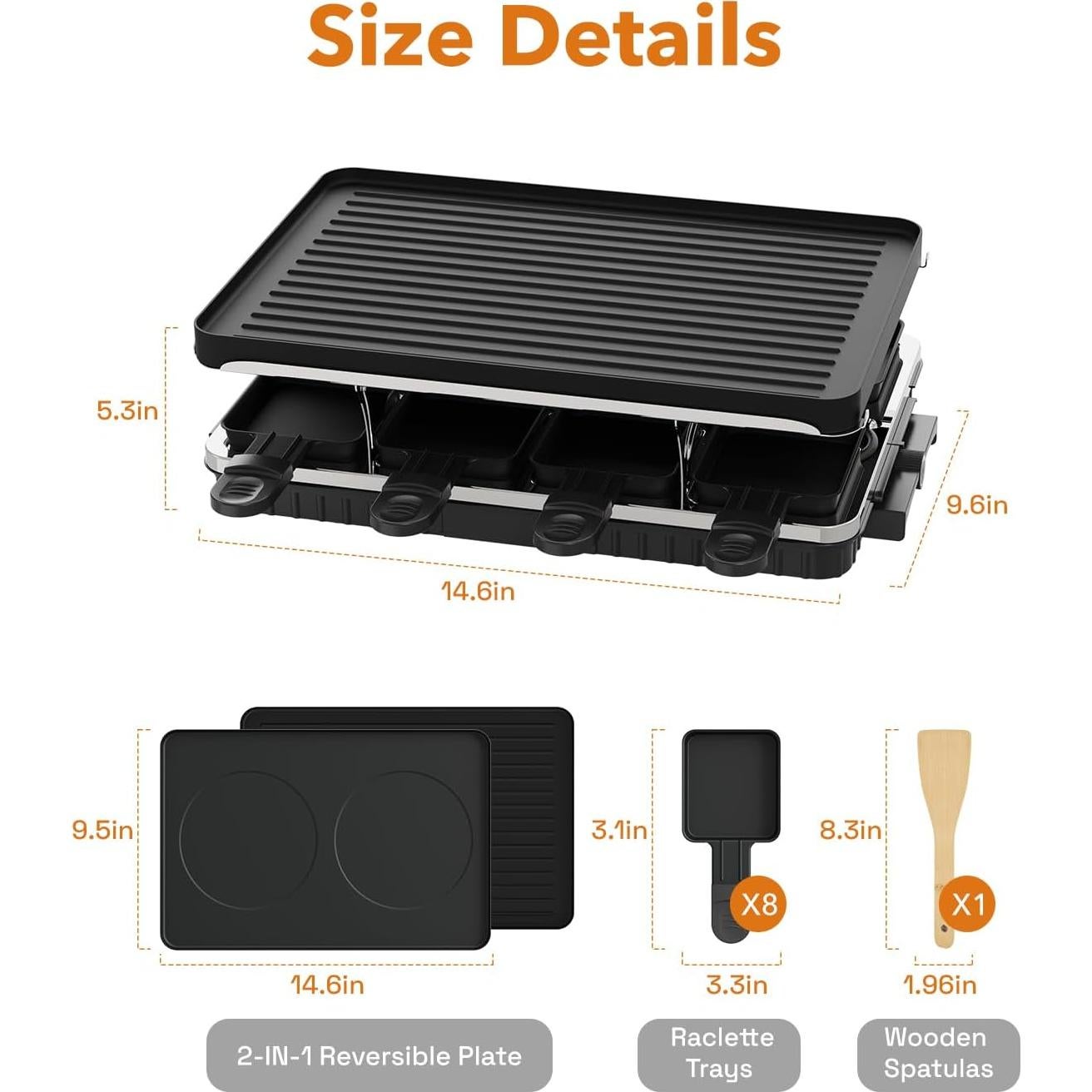 Parrilla Eléctrica Raclette HBN 1300W 8 Bandejas Antiadherente