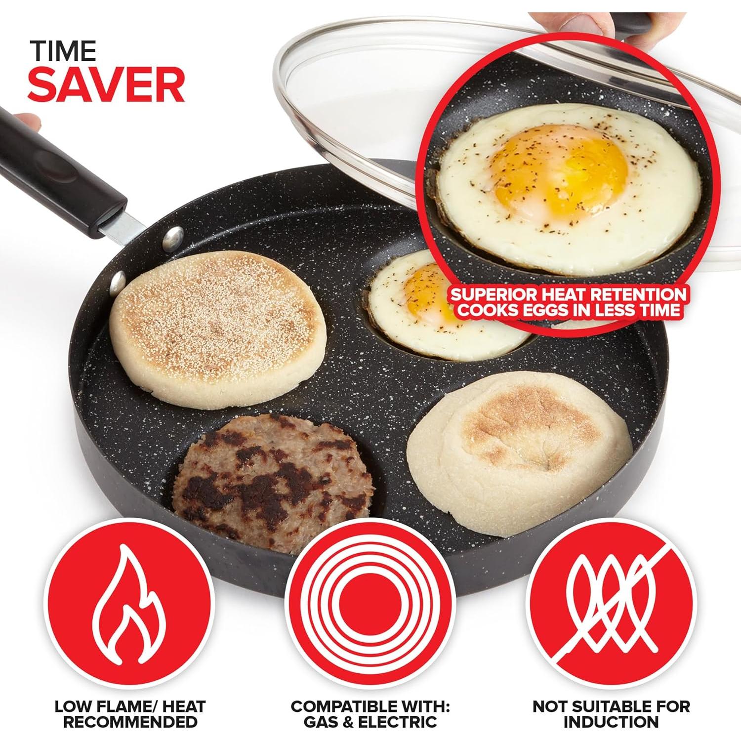 Sartén Antiadherente Innovaciones Modernas 4 Huevos con Tapa