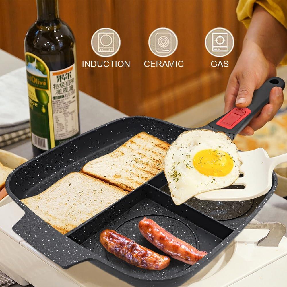 Sartén de Parrilla Bobikuke 3 Secciones Antiadherente con Tapa