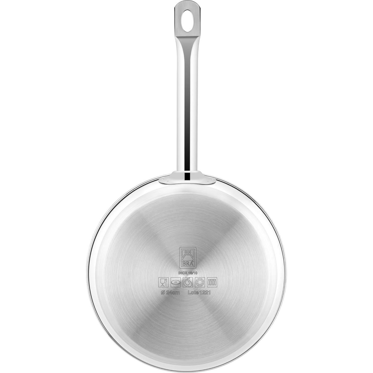 Sartén Profesional BRA Cookware 26 cm Acero Inoxidable Sin Revestimiento