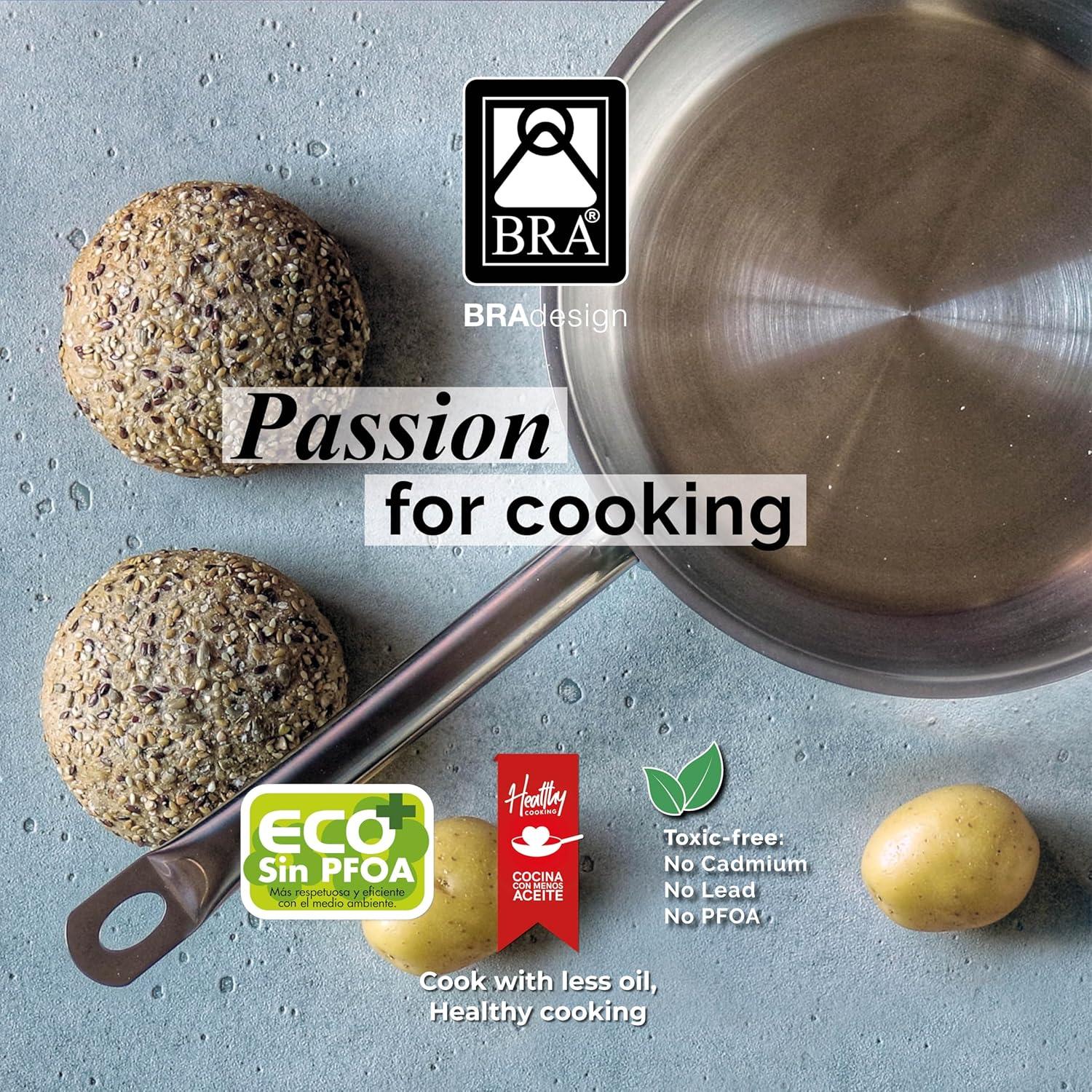 Sartén Profesional BRA Cookware 26 cm Acero Inoxidable Sin Revestimiento