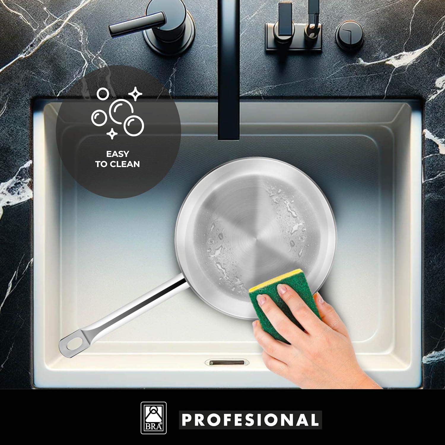 Sartén Profesional BRA Cookware 26 cm Acero Inoxidable Sin Revestimiento