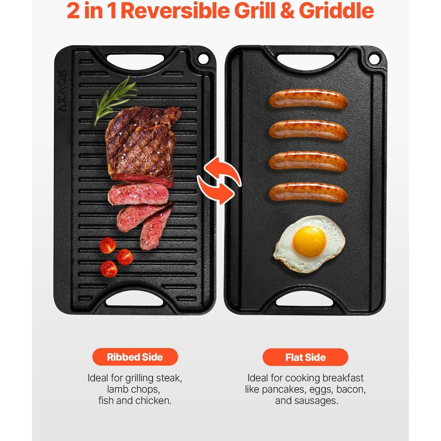 Parrilla Reversible VEVOR de Hierro Fundido 35.6x21.6 cm