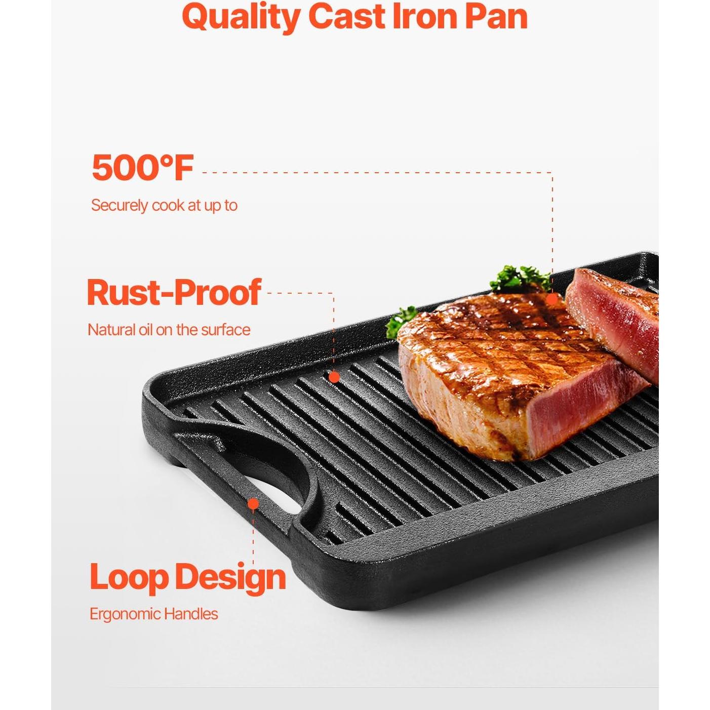 Parrilla Reversible VEVOR de Hierro Fundido 35.6x21.6 cm