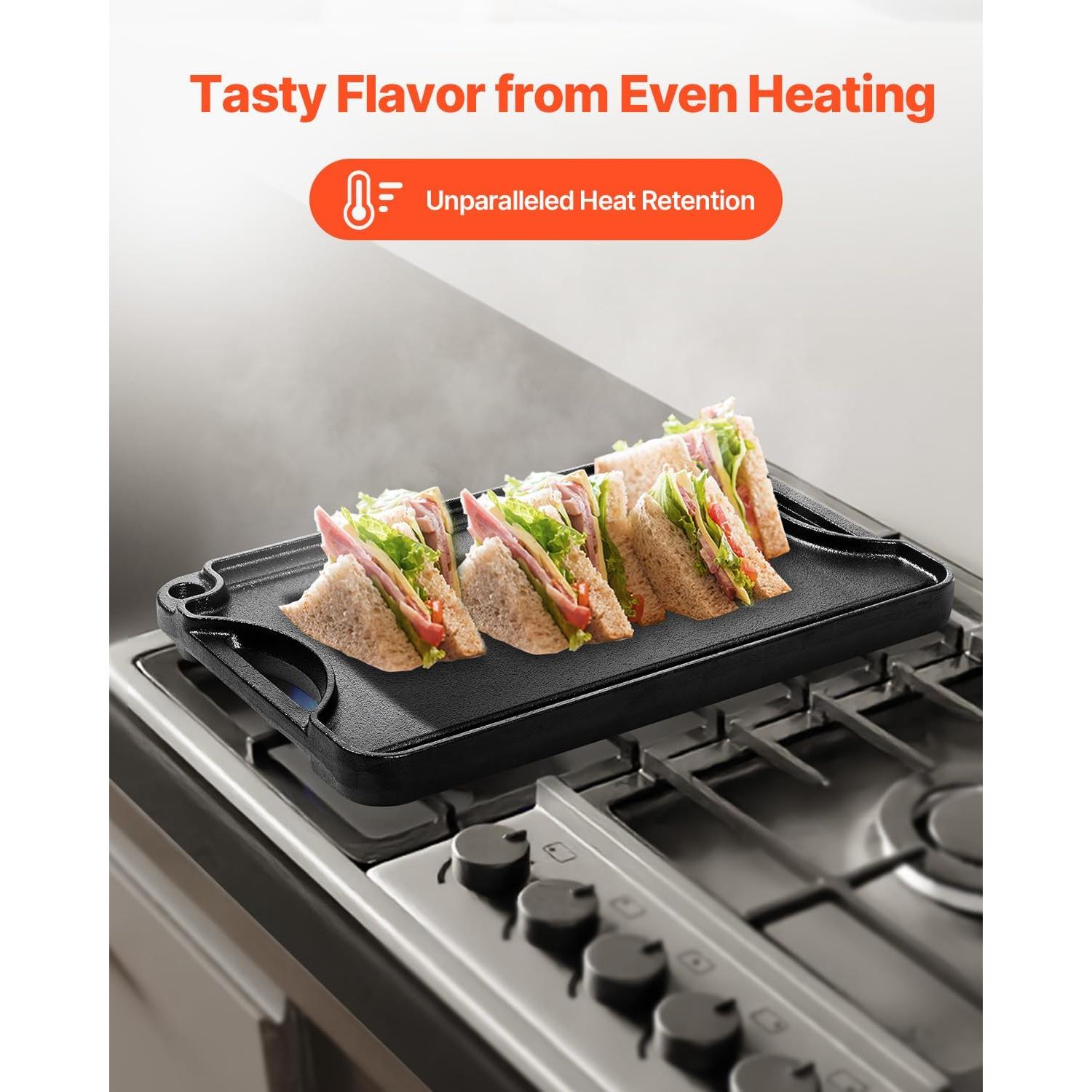 Parrilla Reversible VEVOR de Hierro Fundido 35.6x21.6 cm