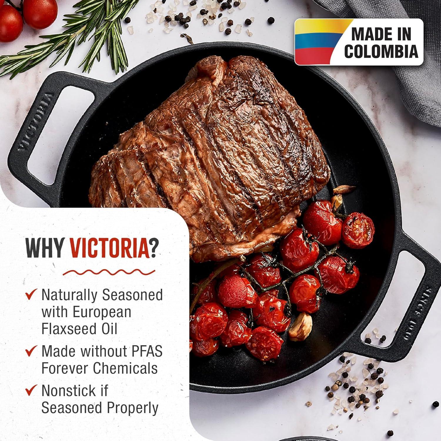 Sartén Redonda de Hierro Fundido Victoria 25 cm con Mangos Dobles