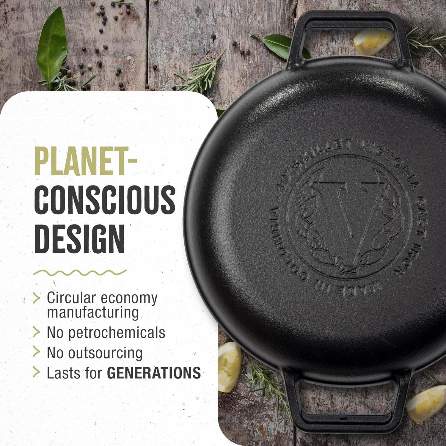 Sartén Redonda de Hierro Fundido Victoria 25 cm con Mangos Dobles