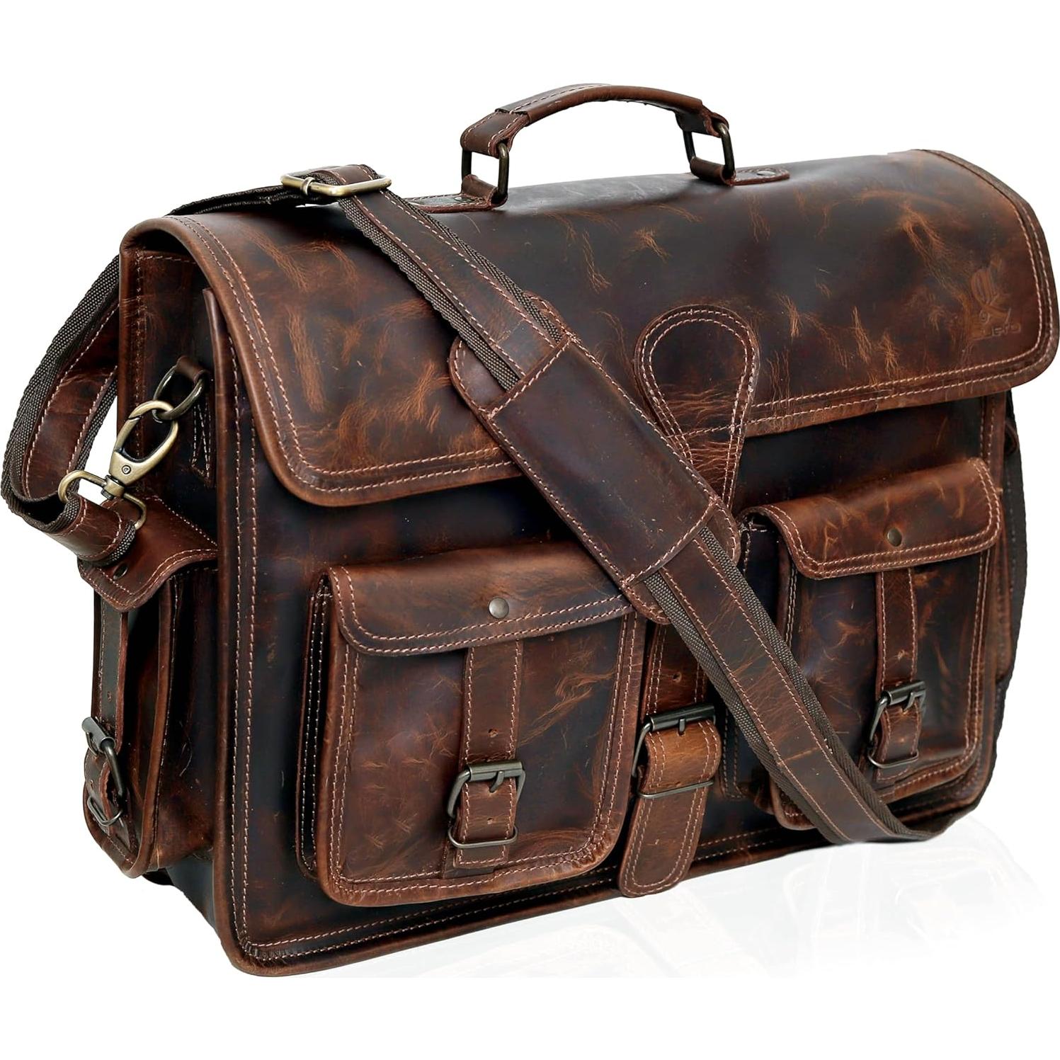 Maletín de Cuero Vintage 18" Cuero Genuino Marrón