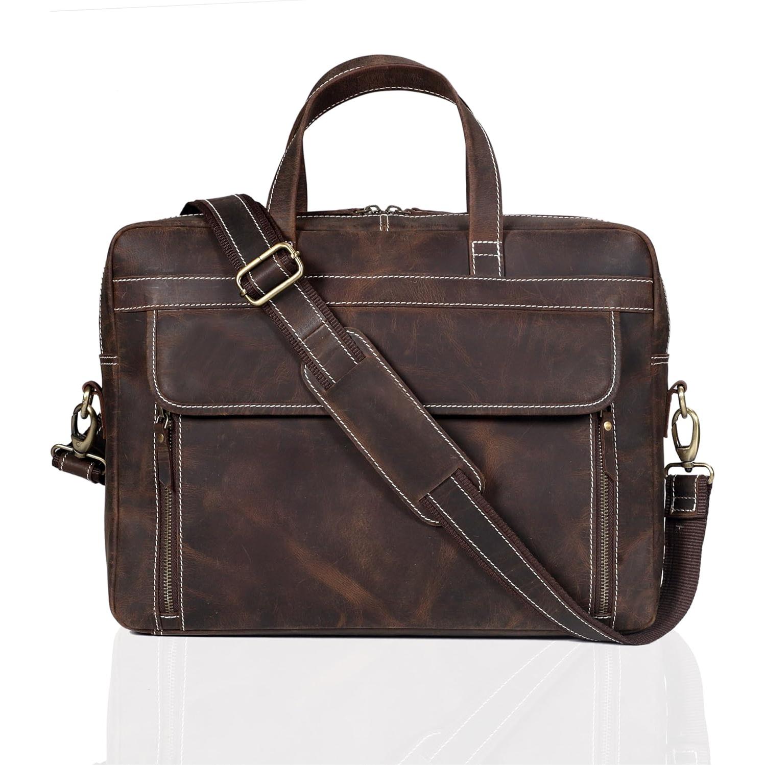 Maletín de Cuero Italiano Marrón para Hombres 16.5"