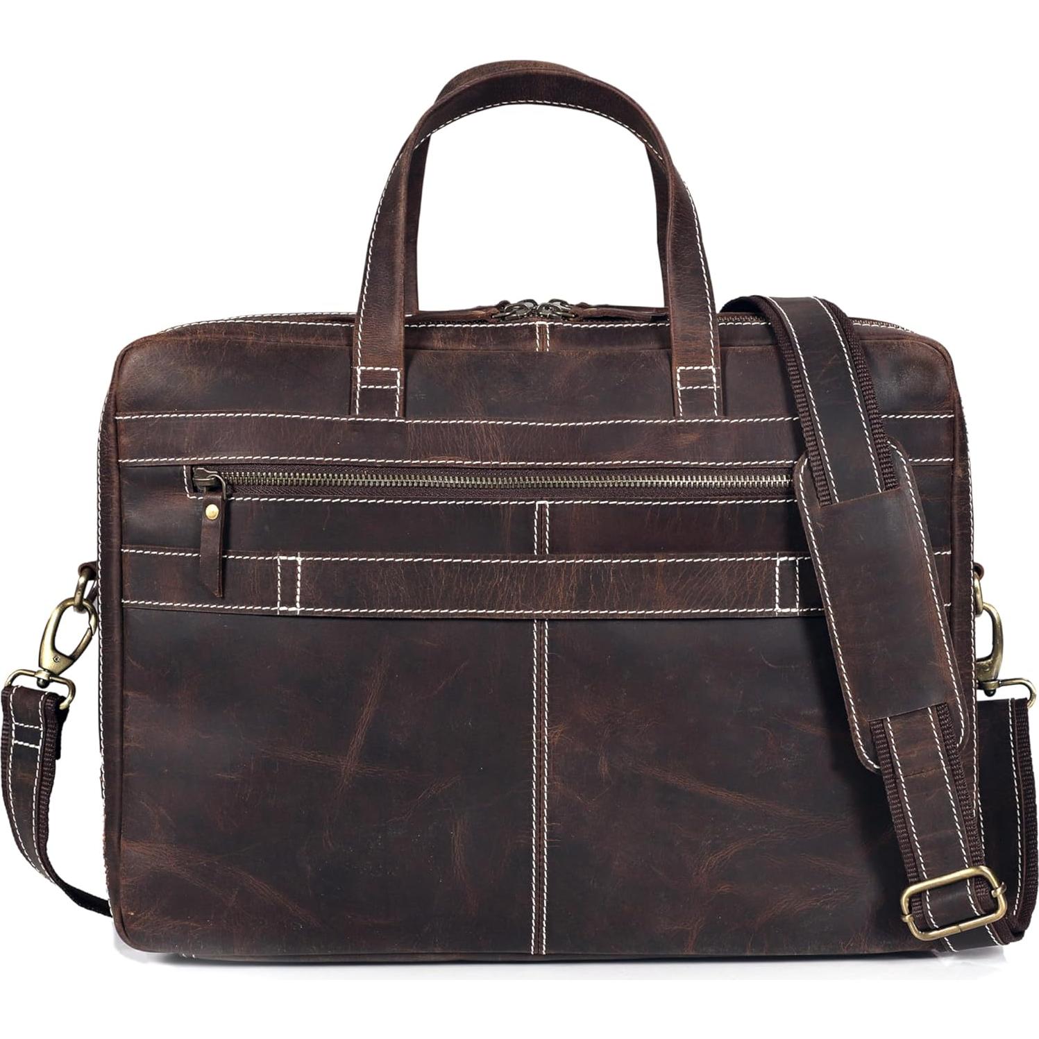 Maletín de Cuero Italiano Marrón para Hombres 16.5"