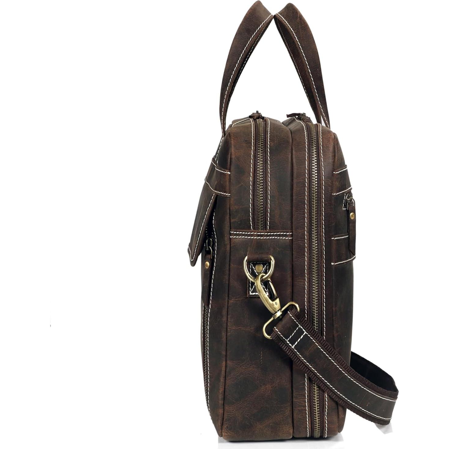 Maletín de Cuero Italiano Marrón para Hombres 16.5"