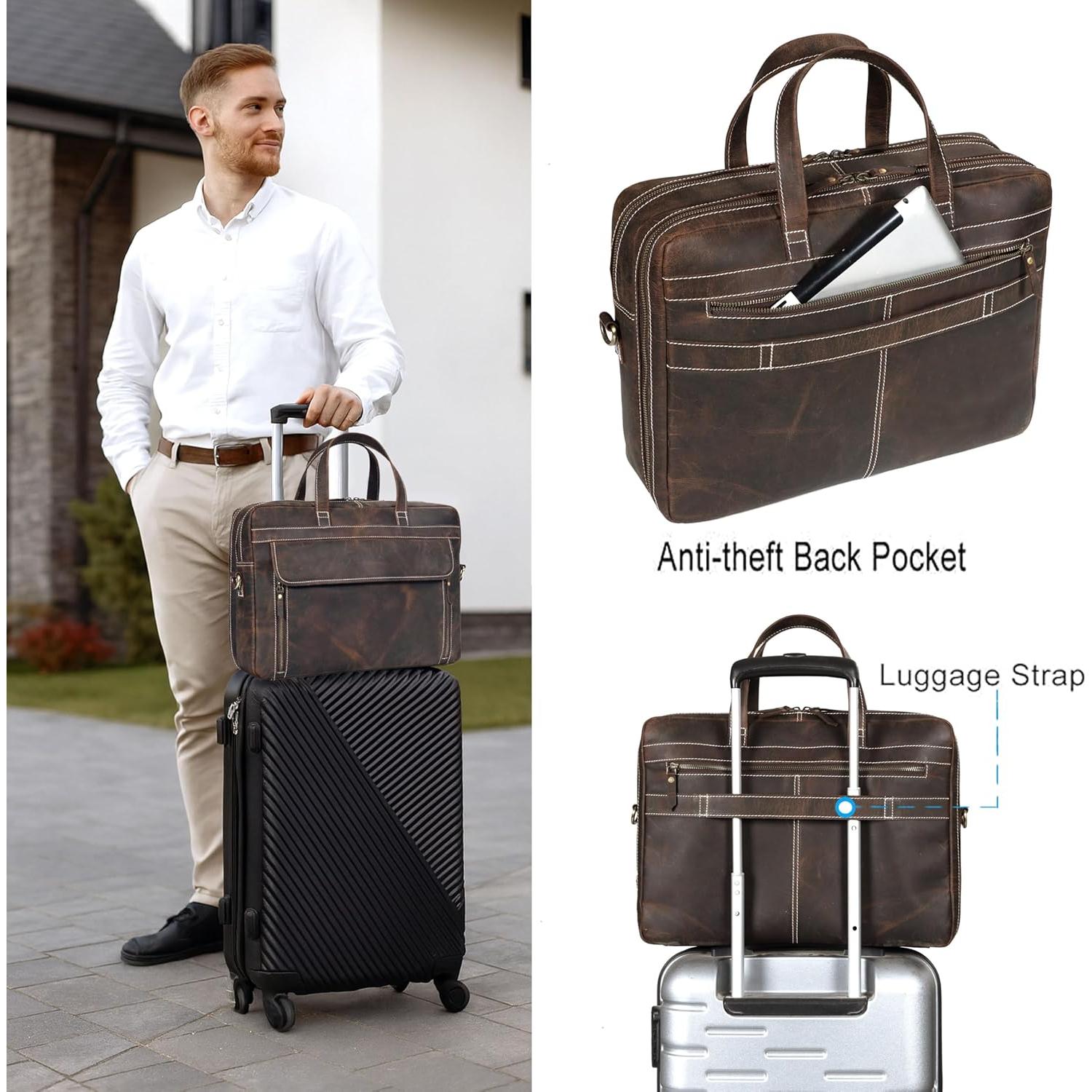 Maletín de Cuero Italiano Marrón para Hombres 16.5"