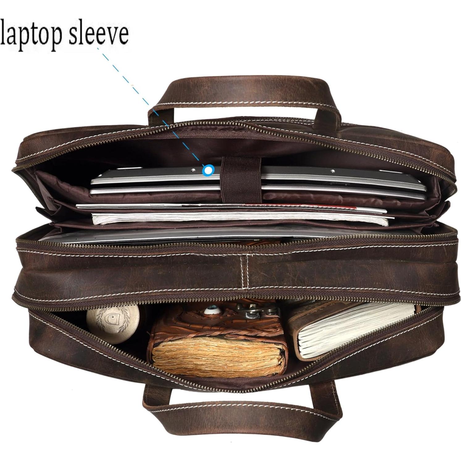 Maletín de Cuero Italiano Marrón para Hombres 16.5"