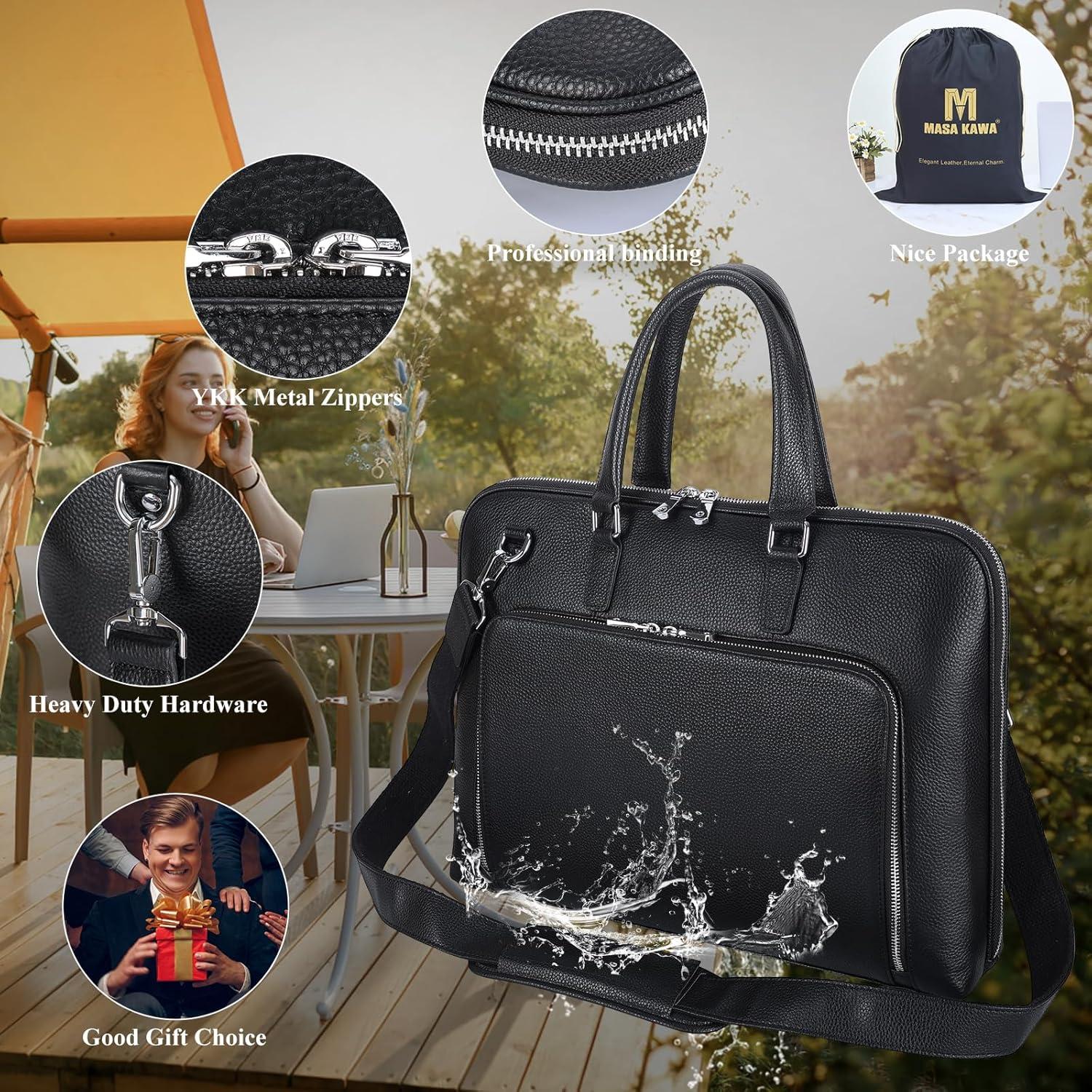 Maletín Delgado de Cuero Masa Kawa para Laptop 15.6" Unisex