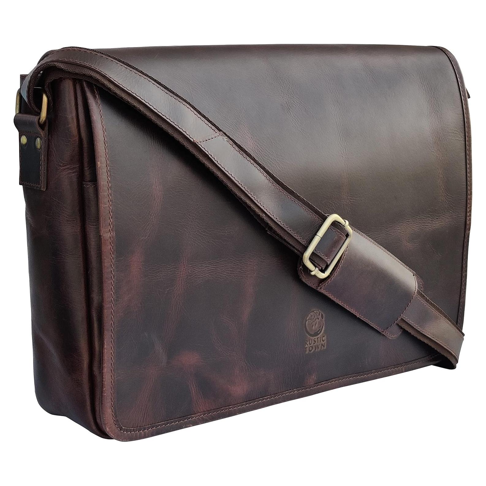 Bolsa Mensajera de Cuero Rustic Town 16" para Laptop Marrón