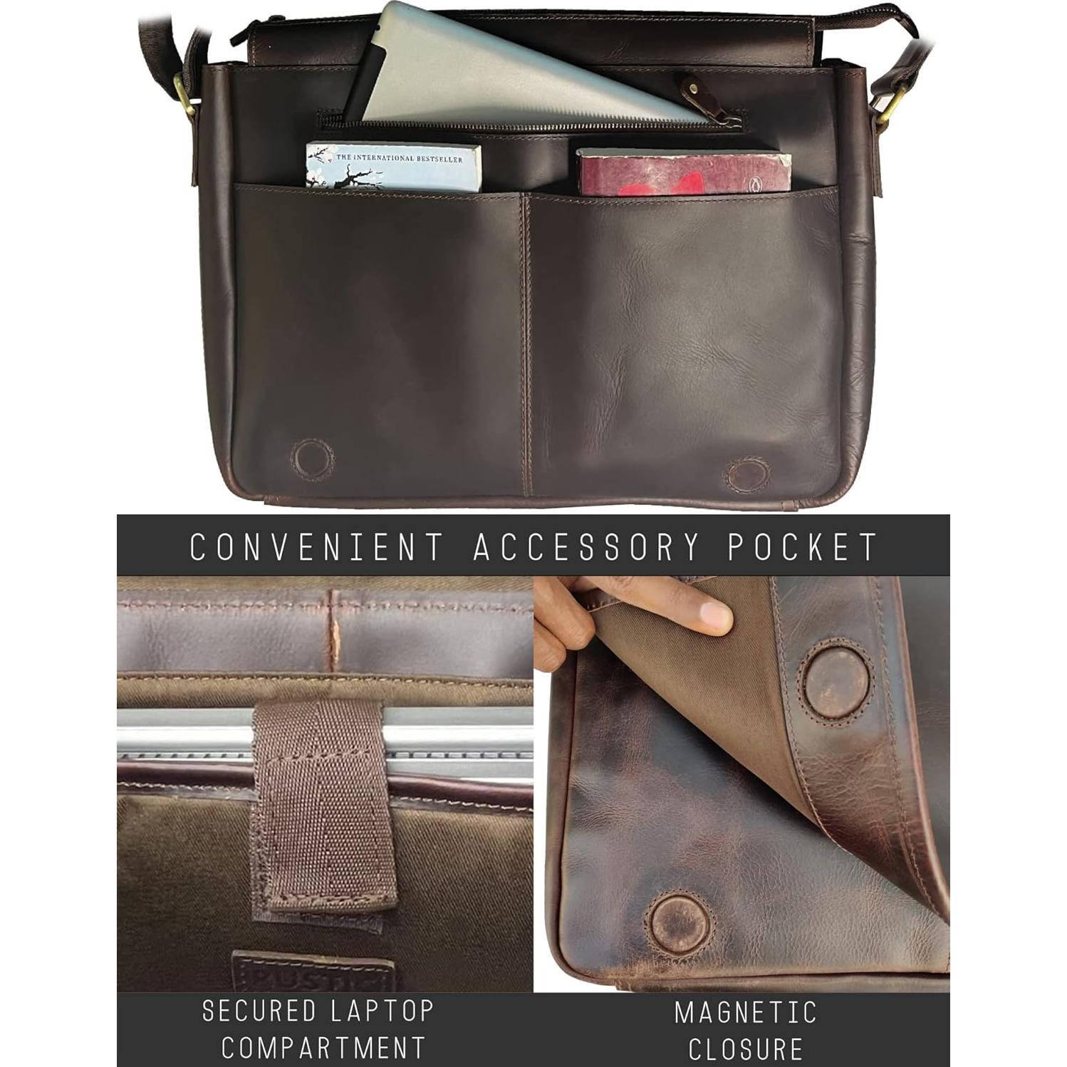 Bolsa Mensajera de Cuero Rustic Town 16" para Laptop Marrón