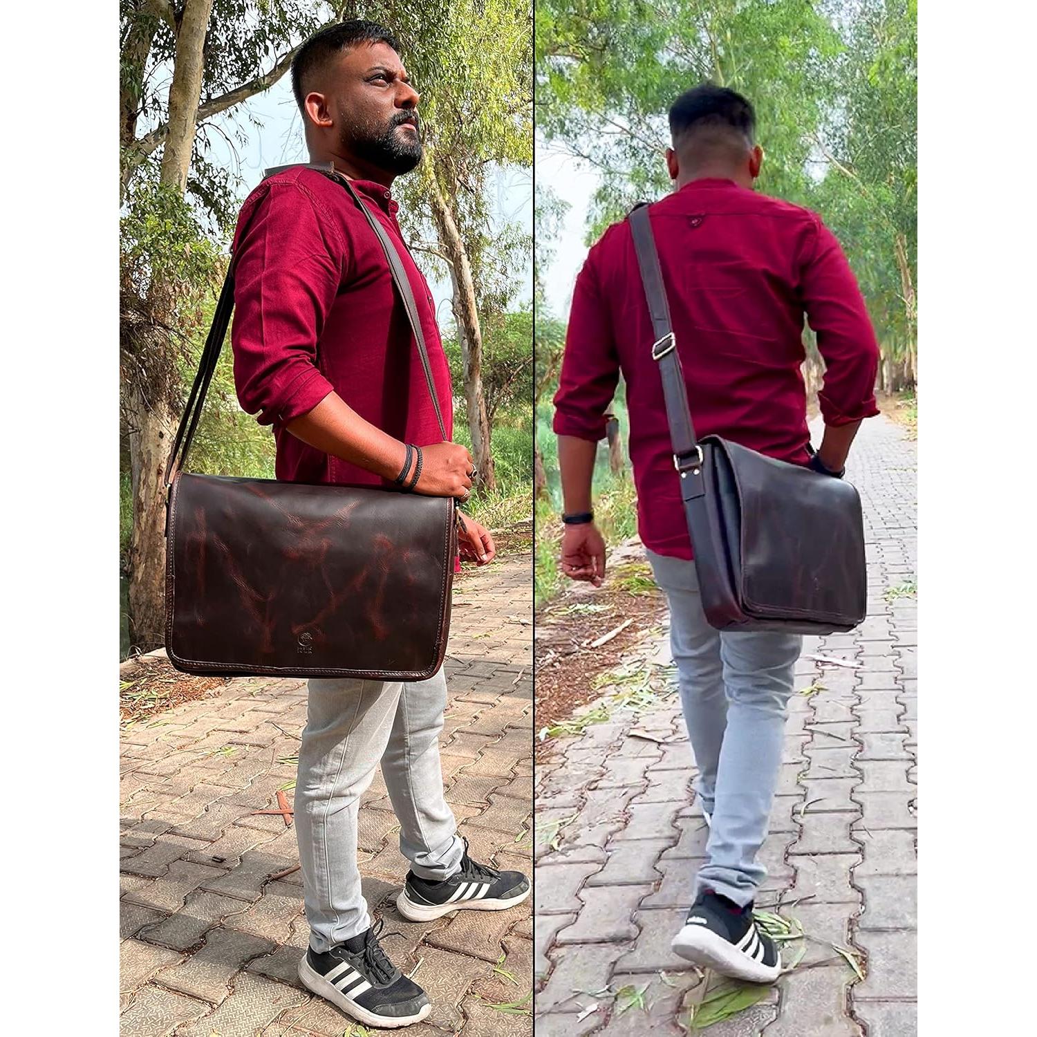 Bolsa Mensajera de Cuero Rustic Town 16" para Laptop Marrón