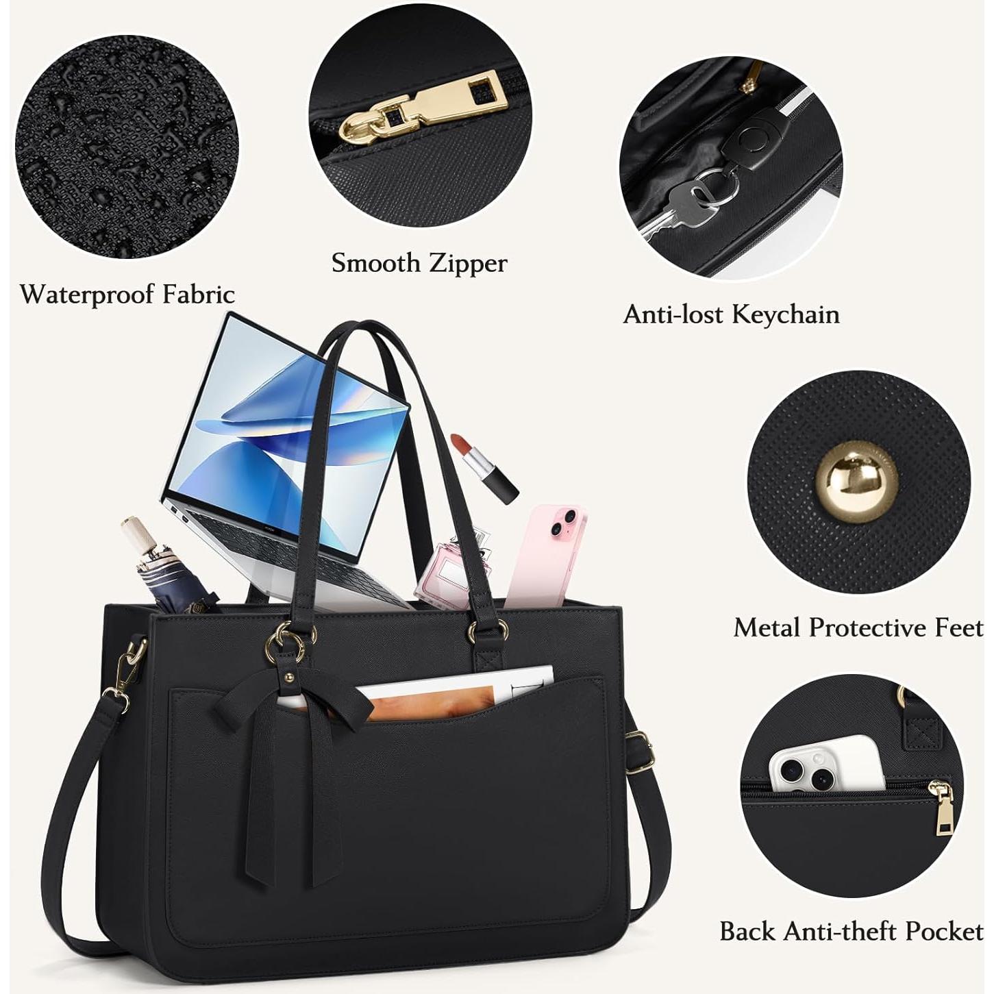 Bolsa para portátil Rainsmore mujer 15.6" cuero negro