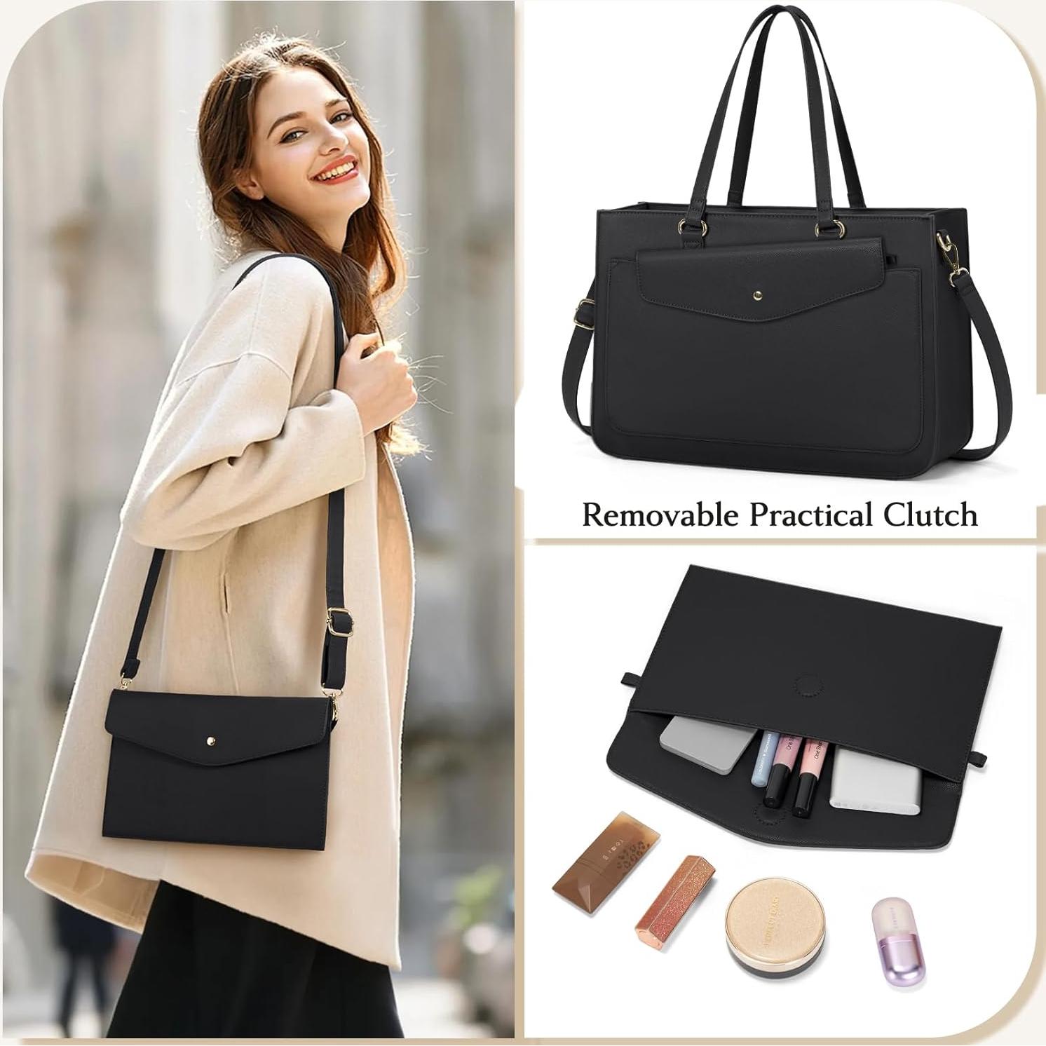 Bolsa para portátil Rainsmore mujer 15.6" cuero negro