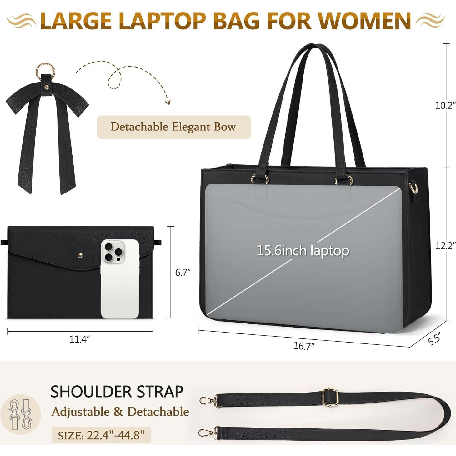 Bolsa para portátil Rainsmore mujer 15.6" cuero negro