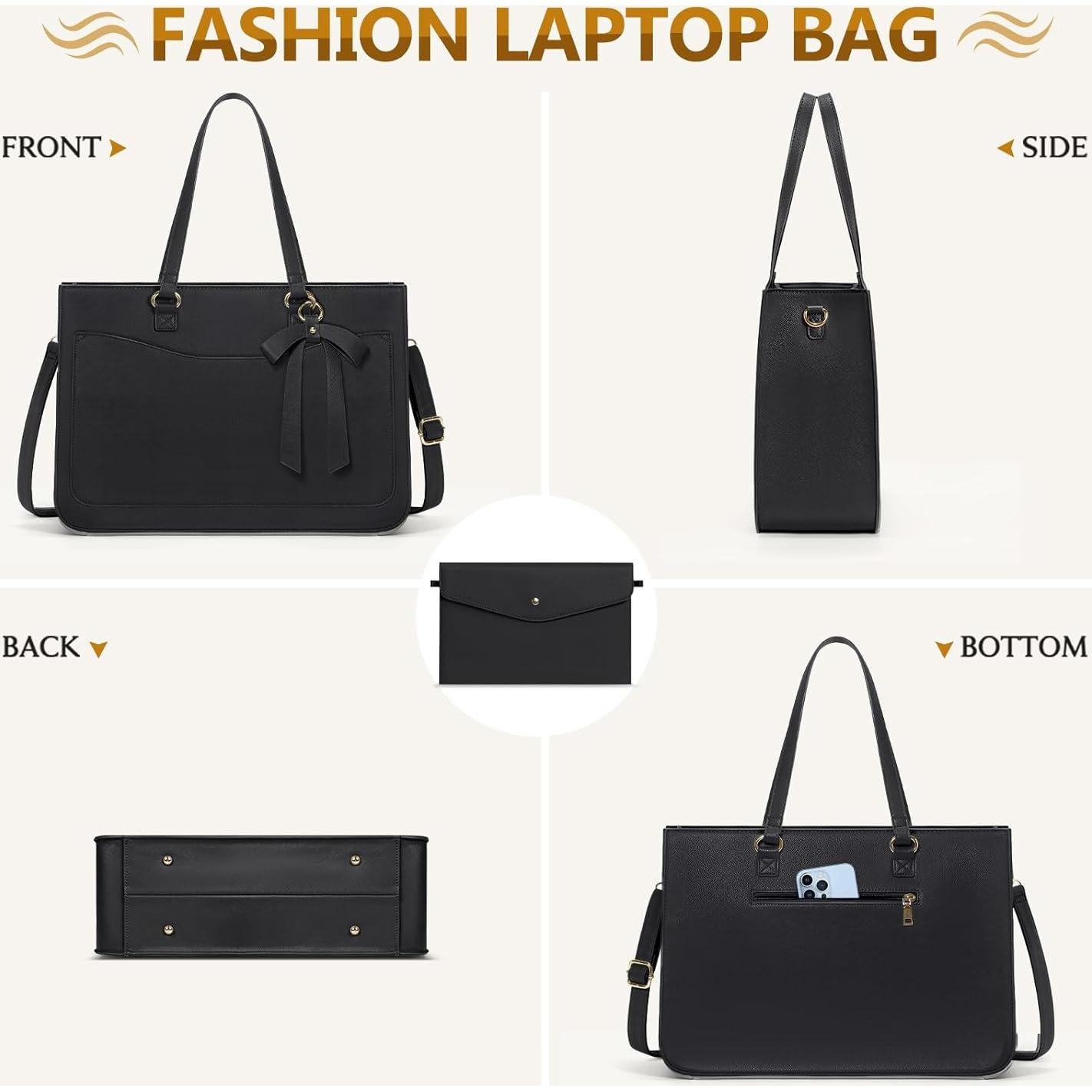 Bolsa para portátil Rainsmore mujer 15.6" cuero negro