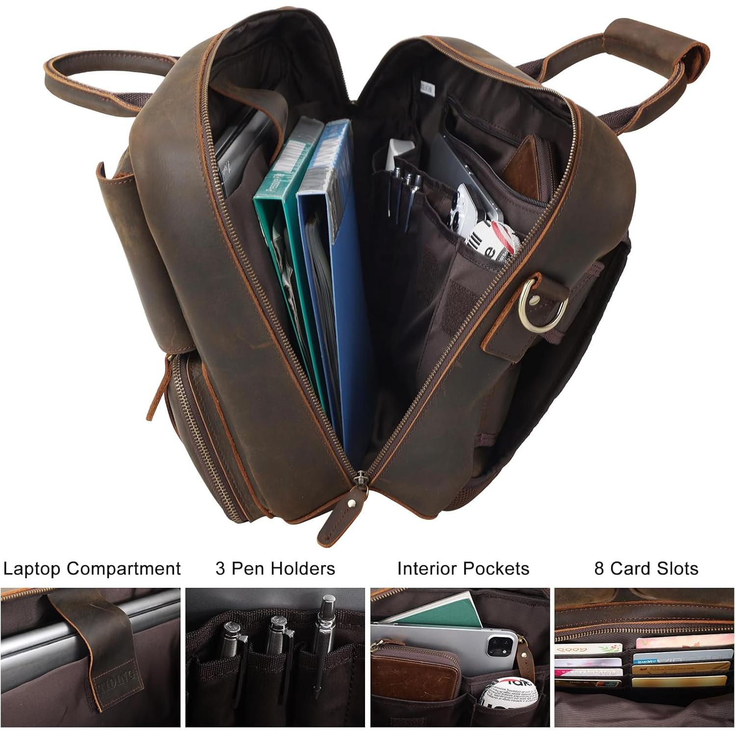Mochila de Cuero TIDING 15.6" para Laptop - Marrón Oscuro