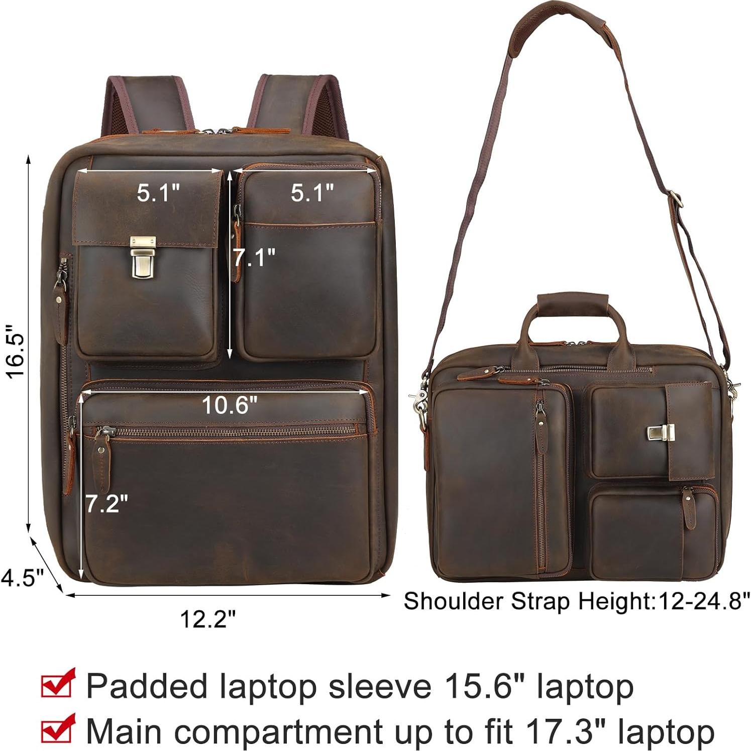 Mochila de Cuero TIDING 15.6" para Laptop - Marrón Oscuro