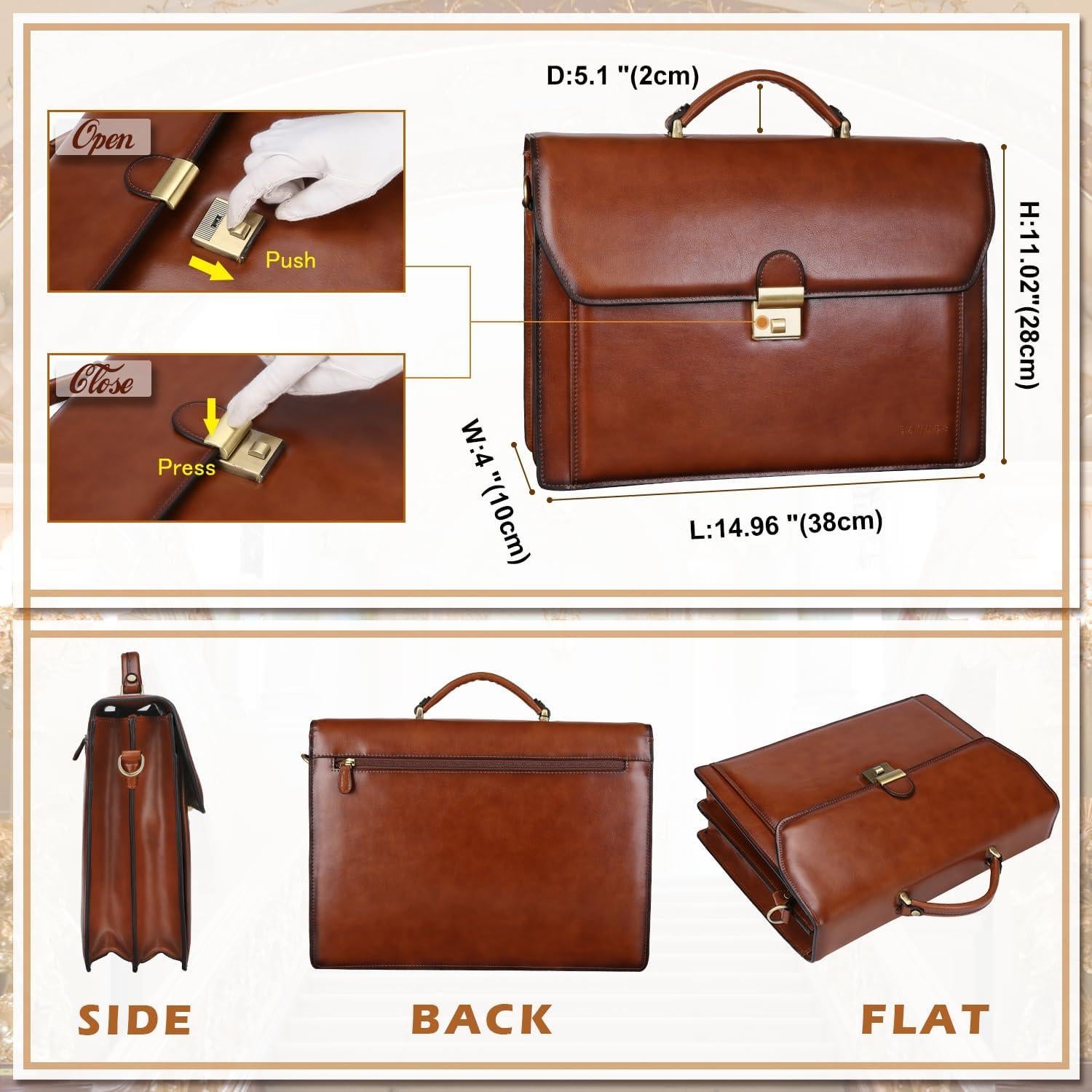 Maletín de Cuero Vintage Banuce 14" para Hombres Marrón