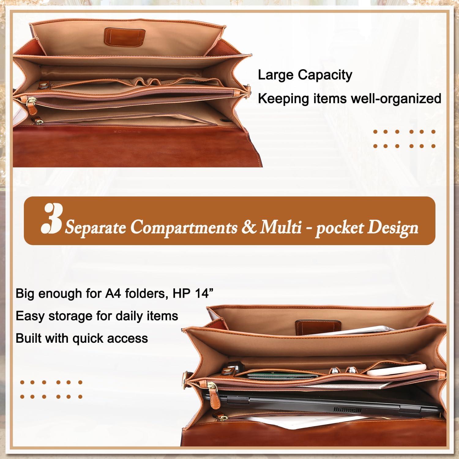 Maletín de Cuero Vintage Banuce 14" para Hombres Marrón