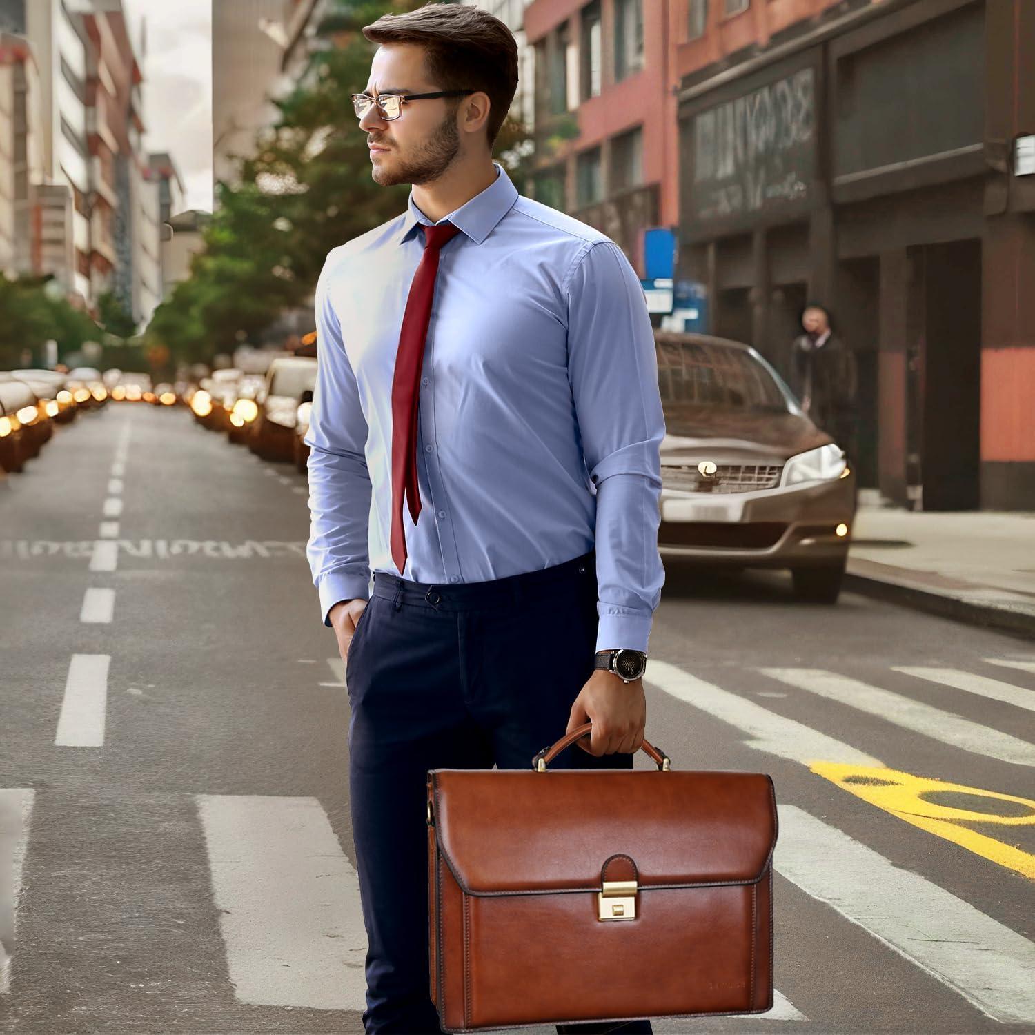 Maletín de Cuero Vintage Banuce 14" para Hombres Marrón